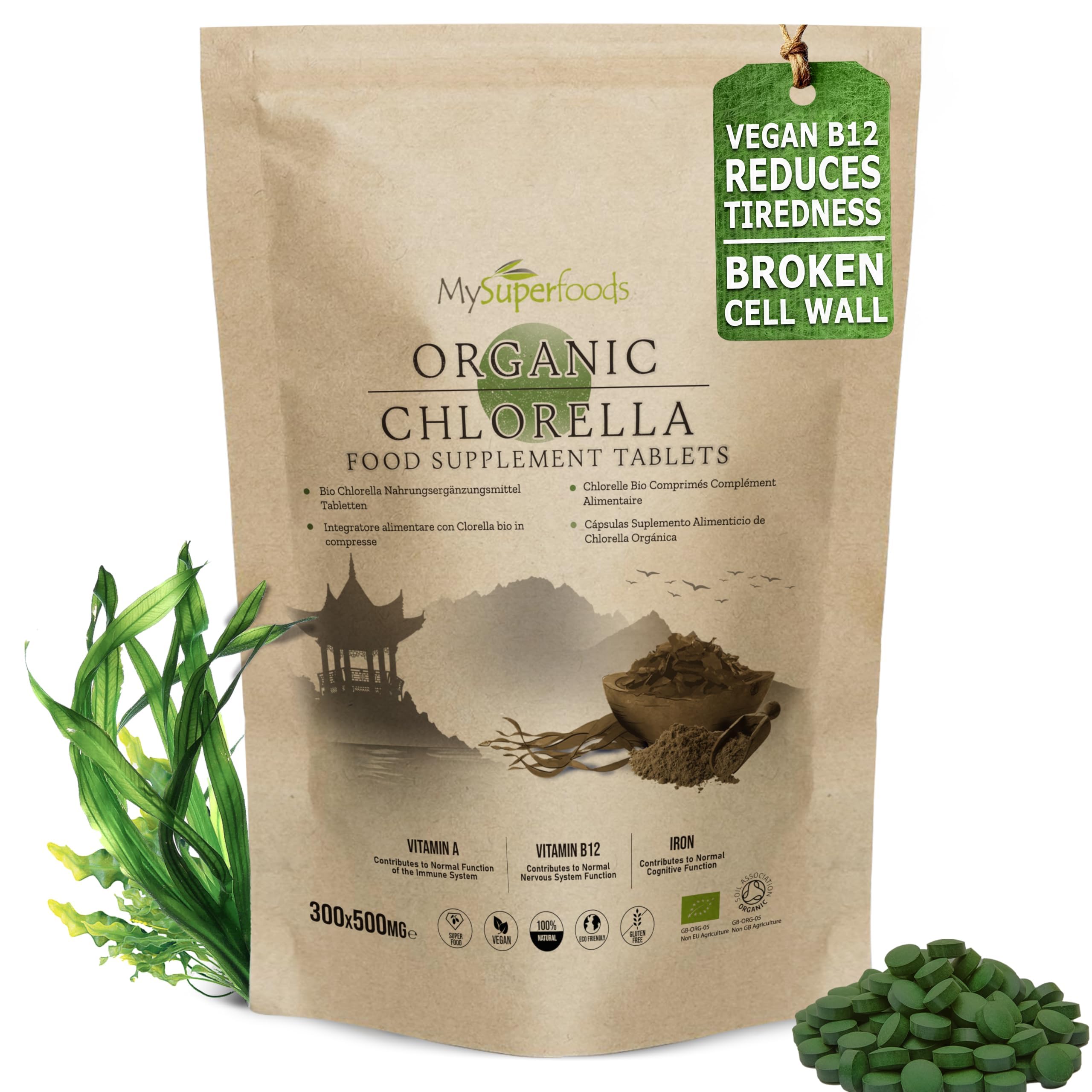 MySuperfoods Organic Chlorella, Up to 5000mg Serving, 300 Tablets x 500mg