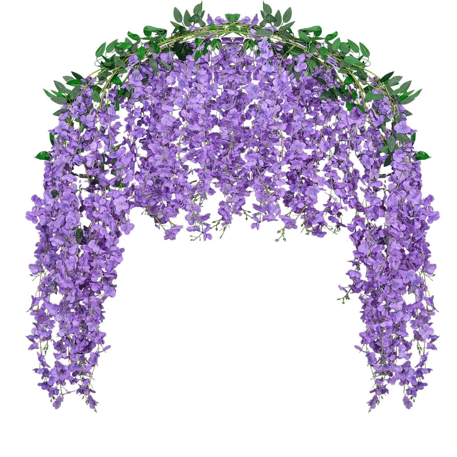 NIFTYY 2 Pack Artificial Wisteria Garland - 20 Branches 6 Feet Silk Hanging Vine Fake Flowers for Wedding Arch, Party, Garden & Home Décor (Purple)