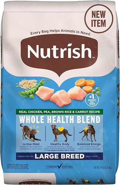 Nutrish Large Breed Real Chicken, Pea, Brown Rice & Carrot Recipe Whole Health Blend Dry Dog Food, 14 lb. Bag (Rachael R