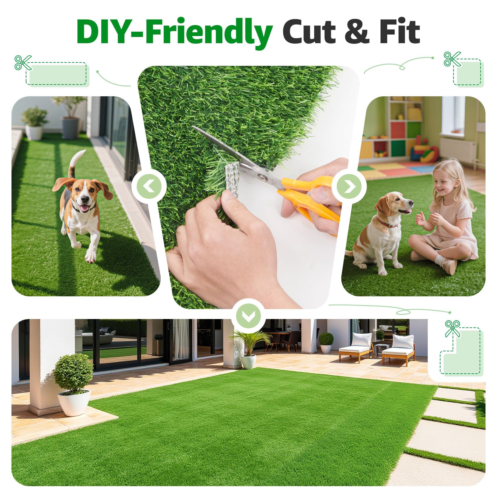 Tappeto di erba artificiale realistica per interni ed esterni: erba finta con fori di drenaggio, tappetino per cani adatto agli animali domestici, perfetto per giardino, prato, balcone, patio, cortile