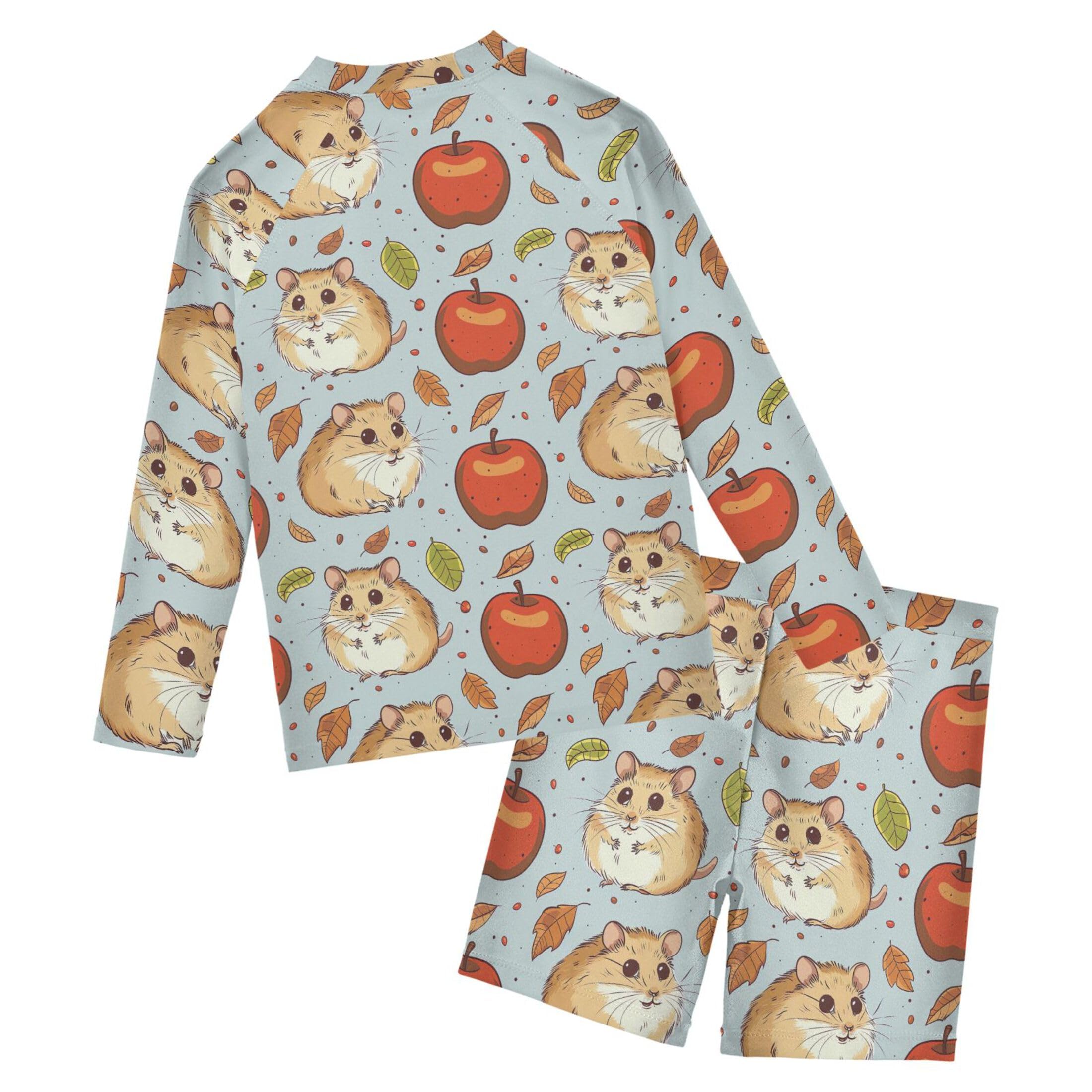 Hamster Fruit Leaves Baby Boys' Toddler Long Sleeved Rashguard Swim Bathing Suit Set B0403356