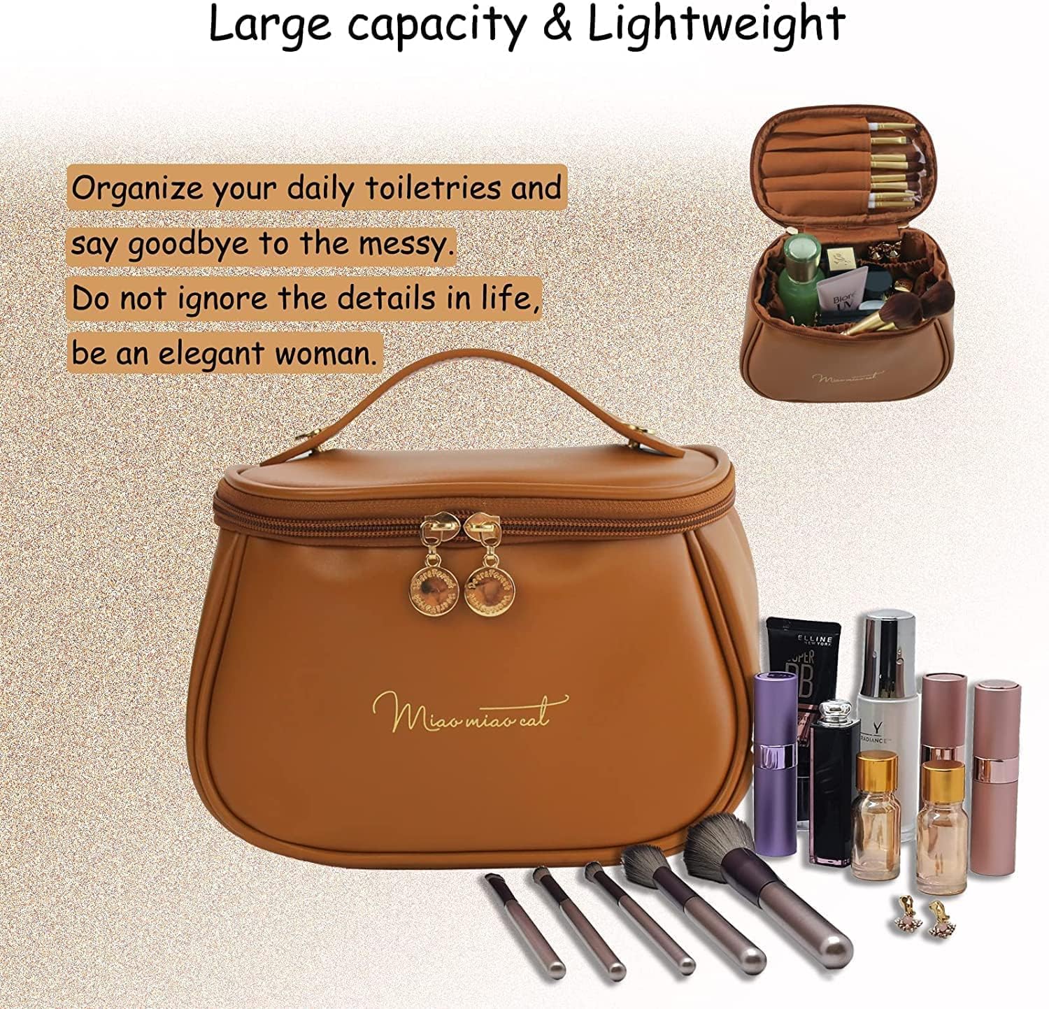 BLAGO Makeup Storage Bag, Portable Cosmetic Bag, PU Leather Multifunctional Vanity Bag for Makeup,Cosmetic Brush Case, Cosmetic Travel Bag for Women 3