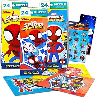 Spidey and Friends Jigsaw Puzzle Set - 3 Pack Spiderman Puzzle Bundle (24pc Each) with Stickers and More for Kids Adults (Spidey and Friends Party Favors)