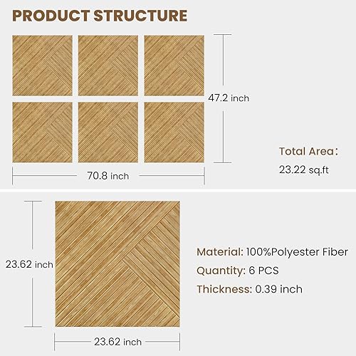 Miniatura 2 de Paneles de pared acústicos, paquete de 6 paneles de pared de tamaño total de 70.8 x 47.2 pulgadas, paneles de pared acústicos decorativos, paneles