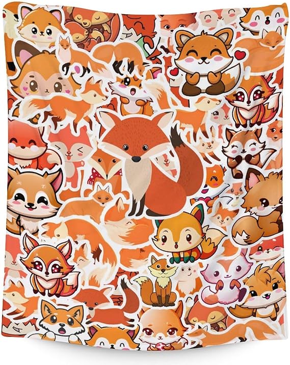 Mercuryelf Fox Throw Blanket - Soft, Fuzzy & Warm - 50x60 Inches Flannel Blankets for Living Room, Sofa - Orange Funny Throws Gift for Teens