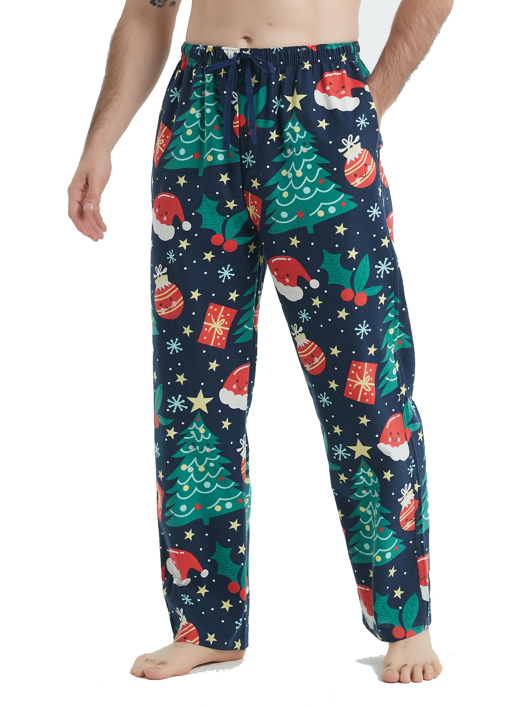 Jveyvth Mens Pajama Pants Flannel Cotton Plaid Sleep &amp; Lounge Pants, PJ Bottoms with Pockets and Button Fly