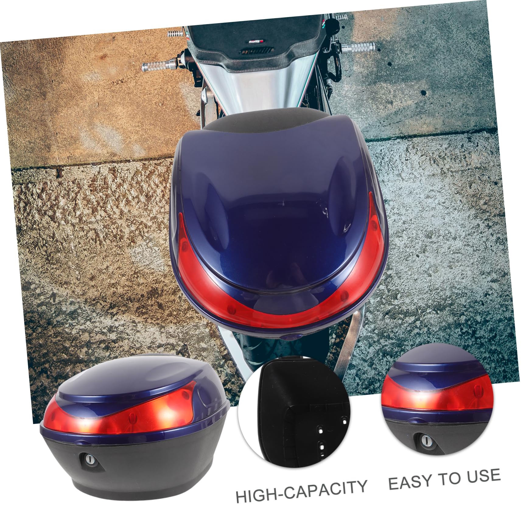 PRETYZOOM Motorcycle Trunk Storage Box Capacity Electric Car Box with Safety Lock and Reflector Luggage Case for Motorbike and Scooter Durable Design for Various