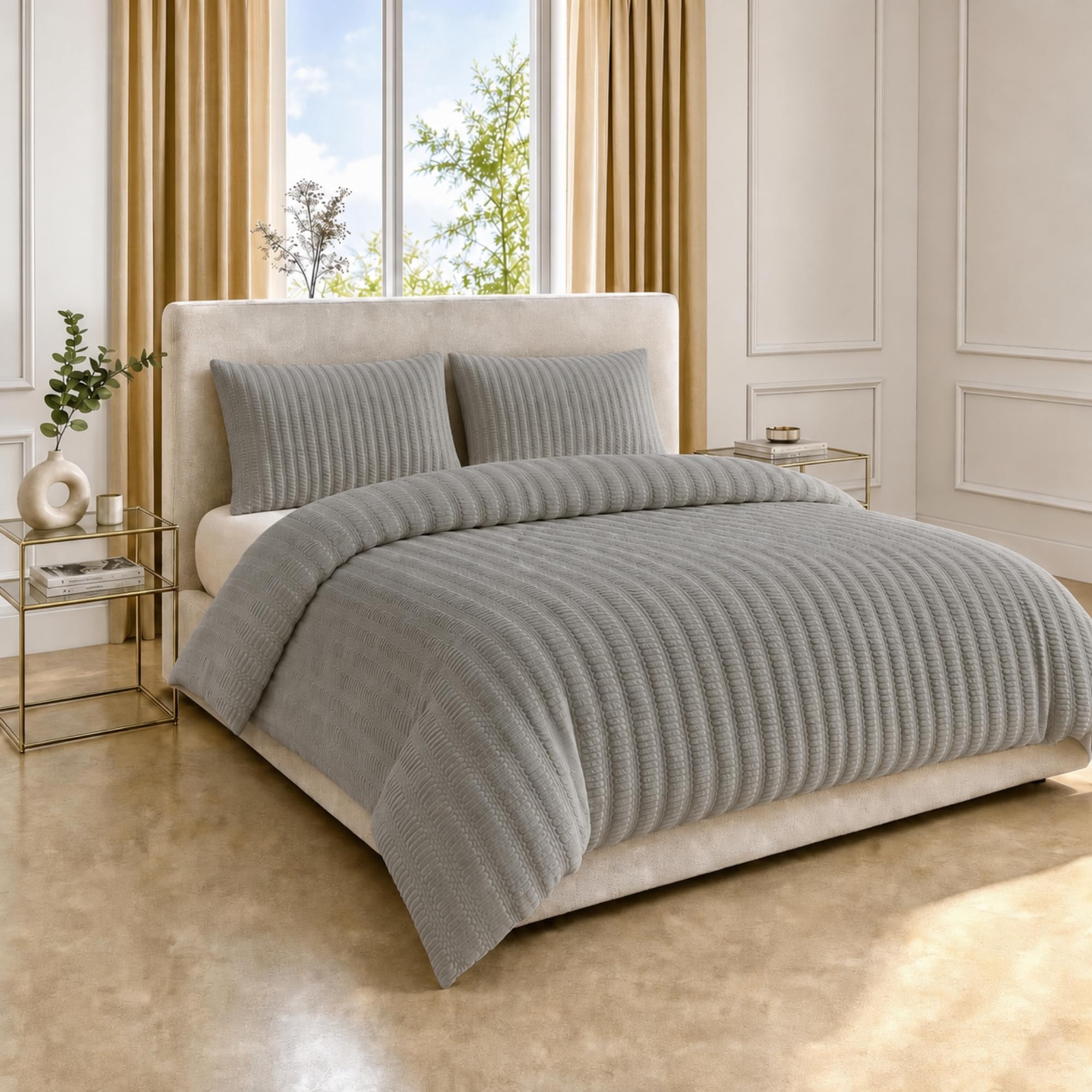 Z&A Homz Z&A Seersucker Grey Duvet Cover - Double Comfy Bedding Set with Pillow Cases, Soft Brushed Microfibre Quilt Cover - Textured Design, Wrinkle Resistant & Breathable Fabric — image 1