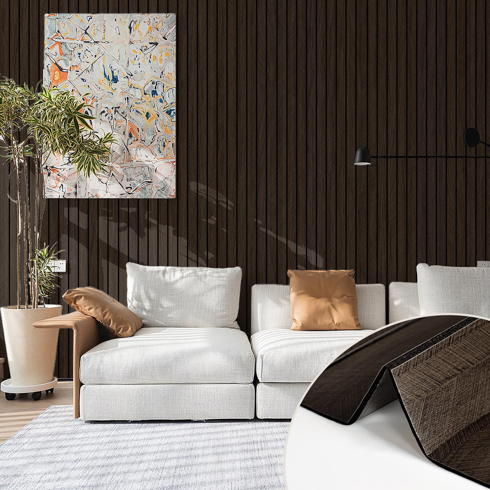 Fititem Panel de pared de listones de PVC para despegar y pegar, 118 x 15.7 pulgadas, autoadhesivo, grueso, imitación de madera de roble, paneles de pared insonorizados 3D para paredes y techos
