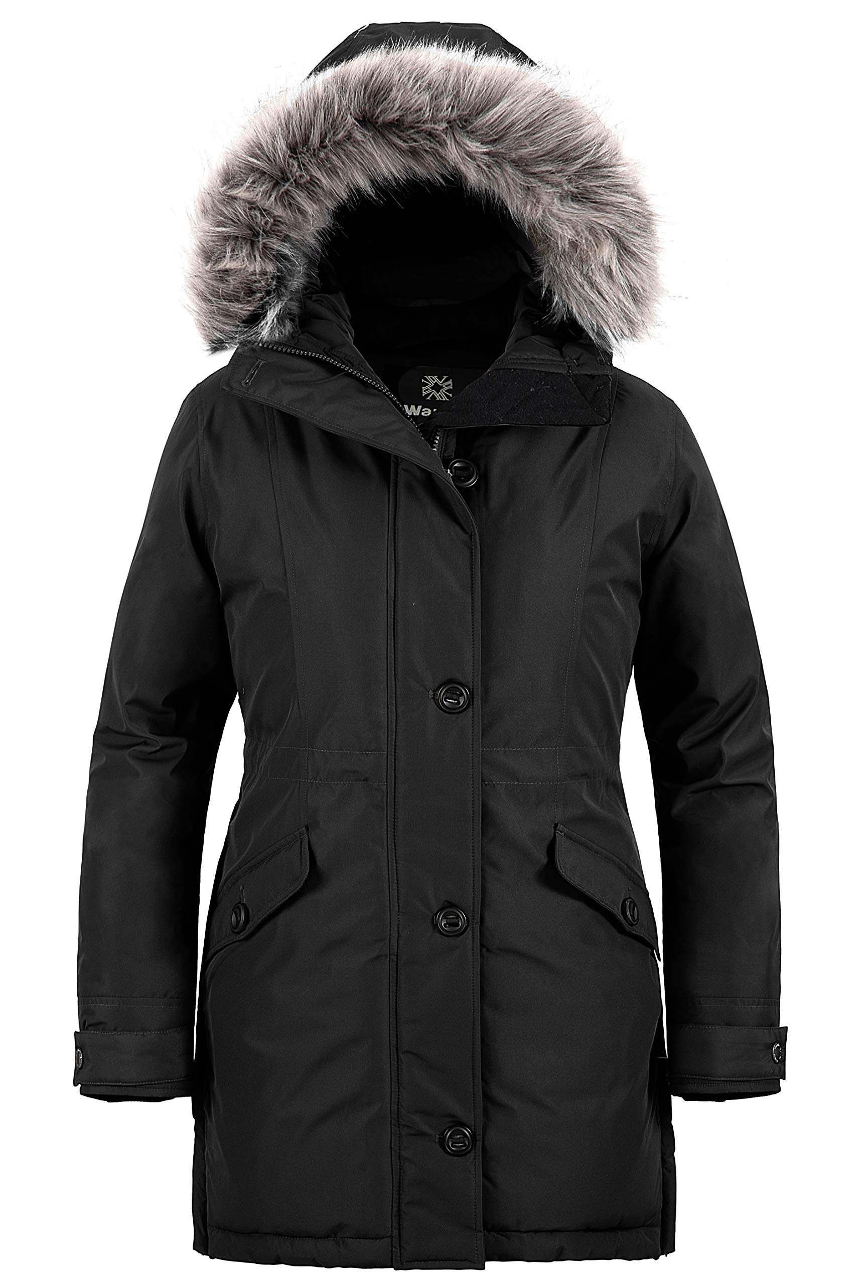 Wantdo Cappotto Caldo Lungo Invernale Parka con Cappuccio in Pelliccia Sintetica Antivento Giacca Slim Fit Idrorepellente Giubbotto Casual Outdoor Donna