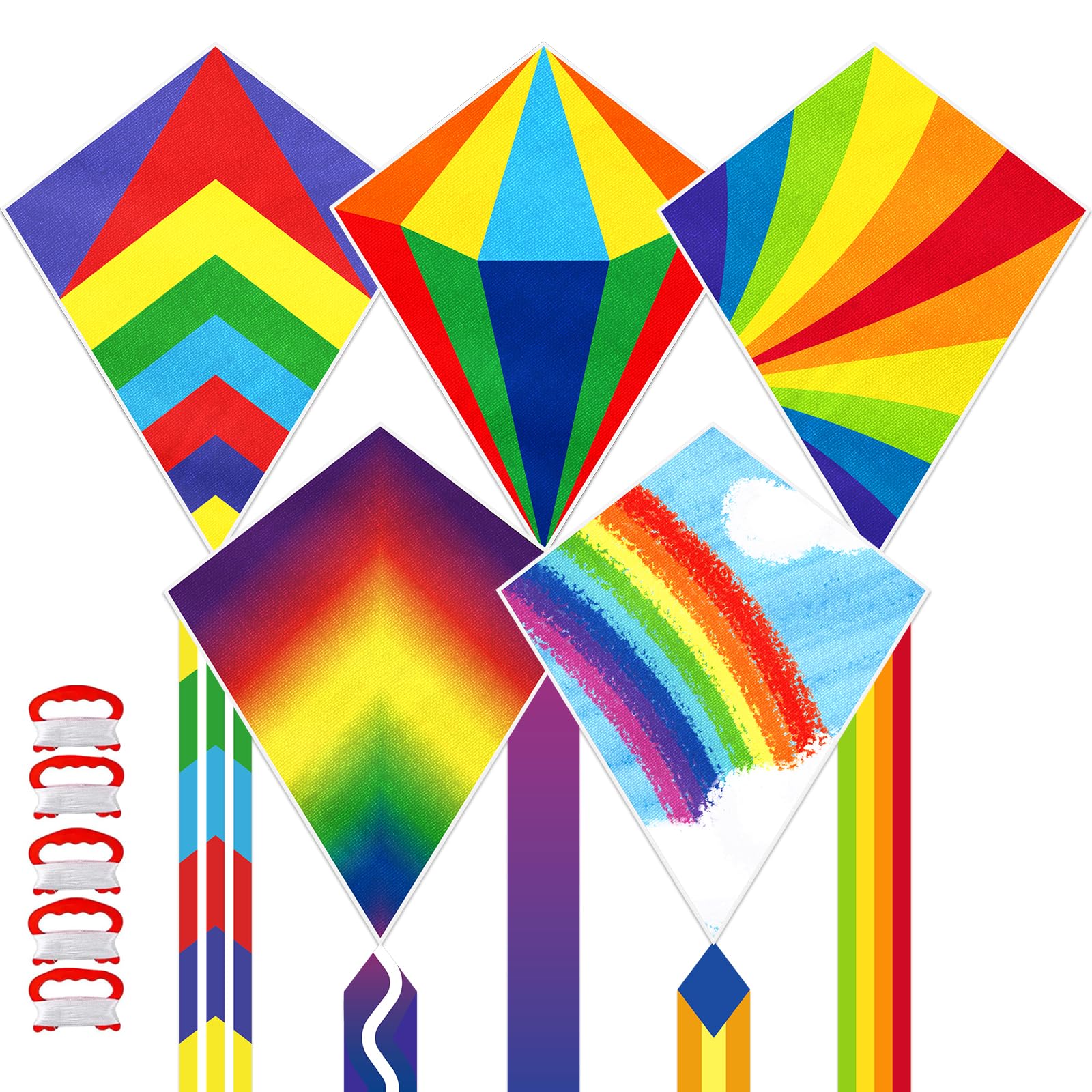 5 Pack Kites - Kites for Kids & Adults, Colorful Butterfly/Rainbow Diamond Kites for Kids Ages 4-8 8-12, Easy to Assembled & Fly Kite for Beach Outdoor Games & Beginner