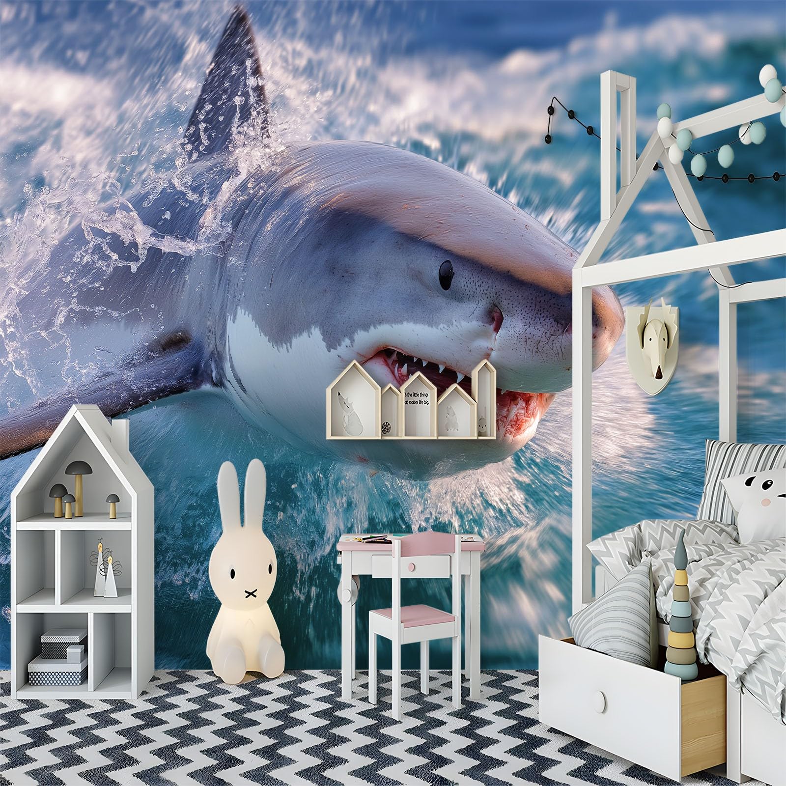 Générique Panoramiczna tapeta oceanu rekiny 200 x 140 cm, dekoracja ścienna z dzikimi zwierzętami do salonu sypialni, niebieski gobelin ścienny tapeta z włókniny
