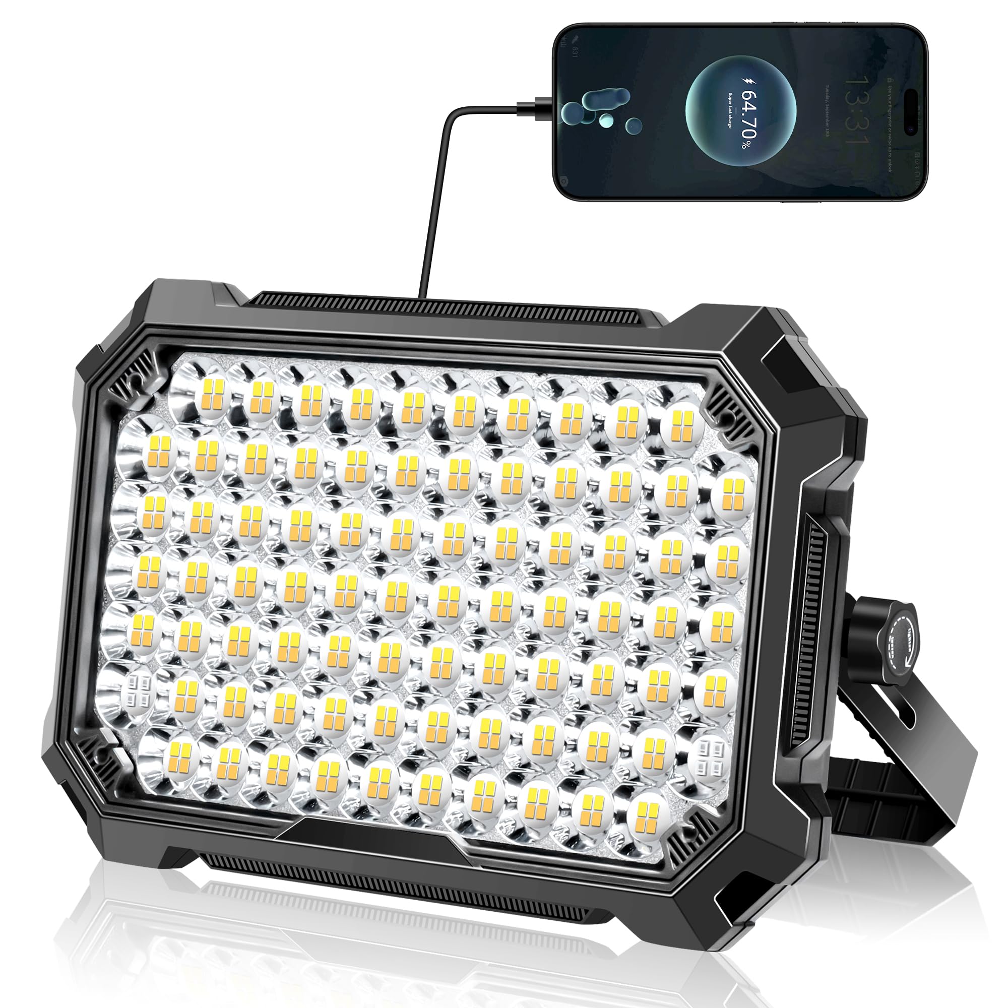 NICKLUC LED Work Light Rechargeable, 12000mAh Magnetic Flood Light 10000LM with 4 Light Modes, IP65 Waterproof Mechanic Light for Indoor/Outdoor Camping, Car Repair,Emergency,Garage & Job Site