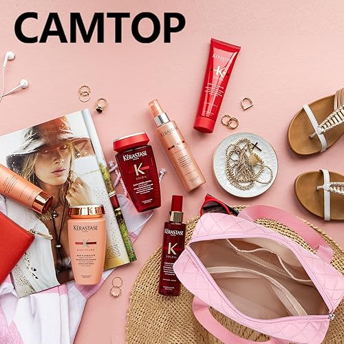 Miniatura 5 de CAMTOP Bolsa de maquillaje para mujeres y niñas, bolsa de cosméticos de pana para viaje, bolsa con cremallera, Acolchado rosa., Bolsas de cosméticos