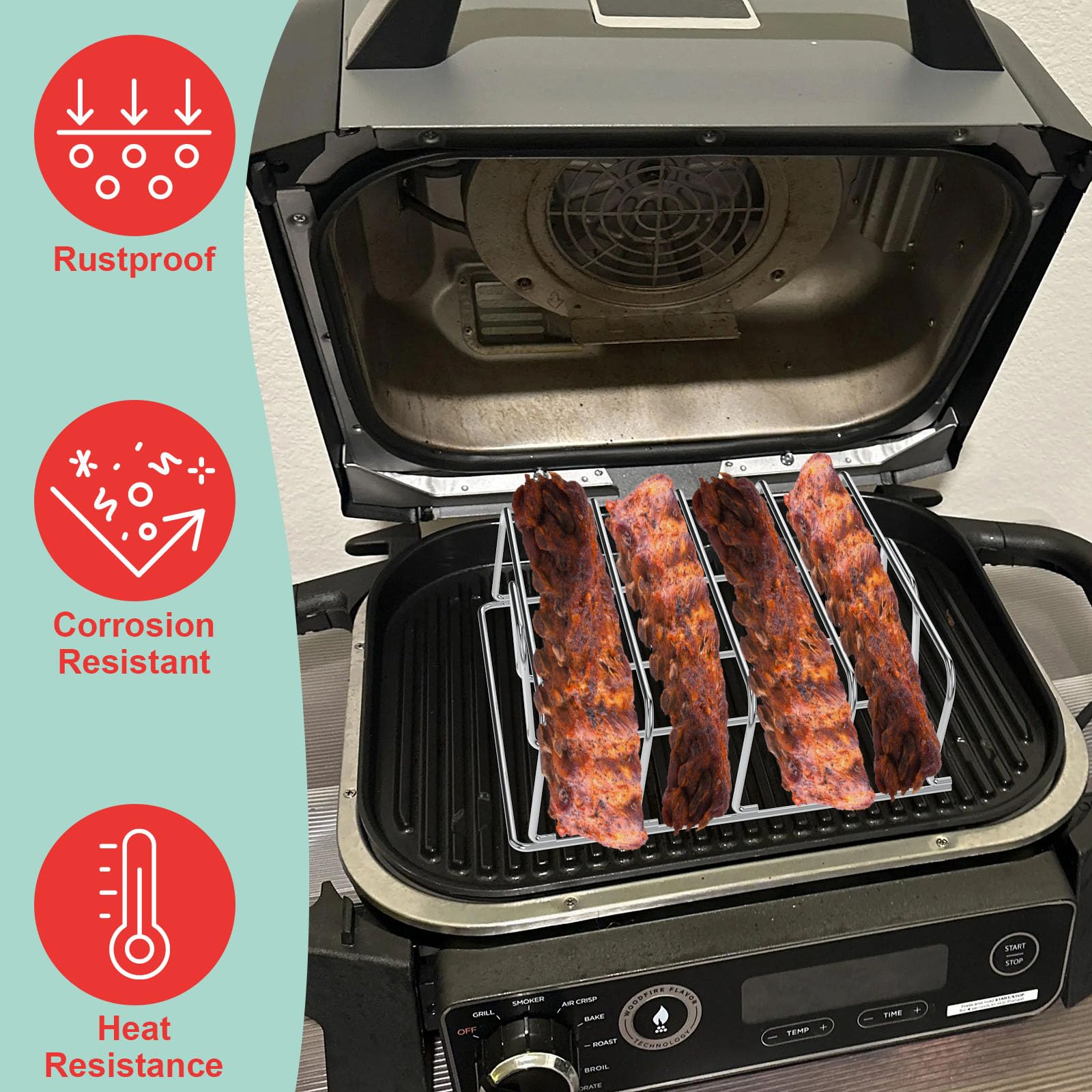 Stainless Steel Rib Holder WEBROIL 2-Pack Rib Rack For Ninja Woodfire ...