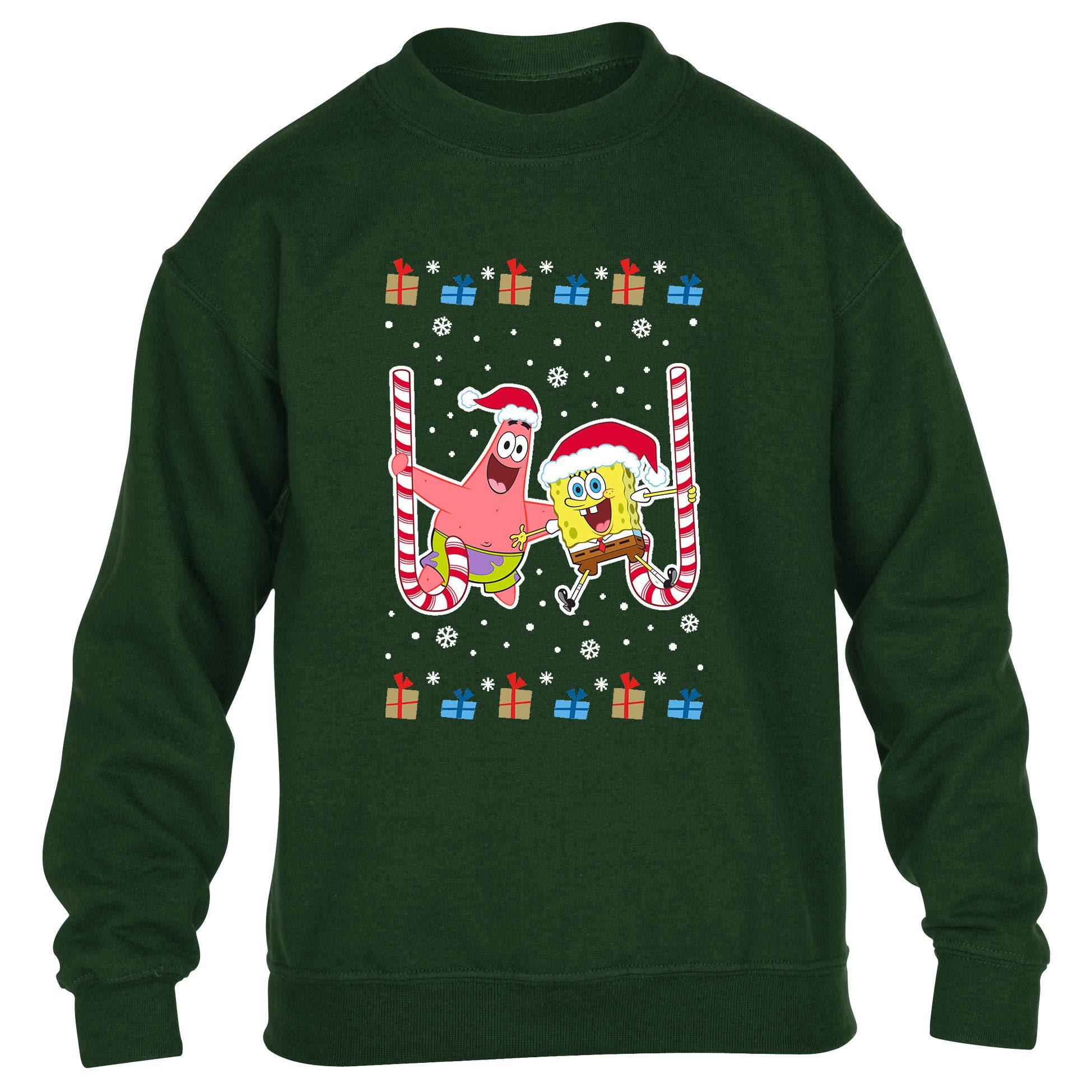 Nickelodeon Spongebob Squarepants & Patrick Star Candy Cane Christmas Xmas Childrens Kidz Printed Sweatshirt (Green, 12-14 Years)