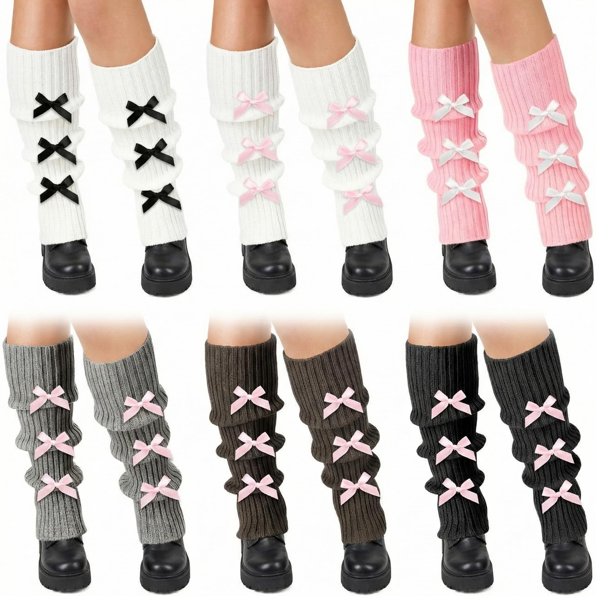6 Pairs Kawaii Leg Warmers for Girls Cut Harajuku Japanese Star Y2k Bow Loose Socks for Women Lolita