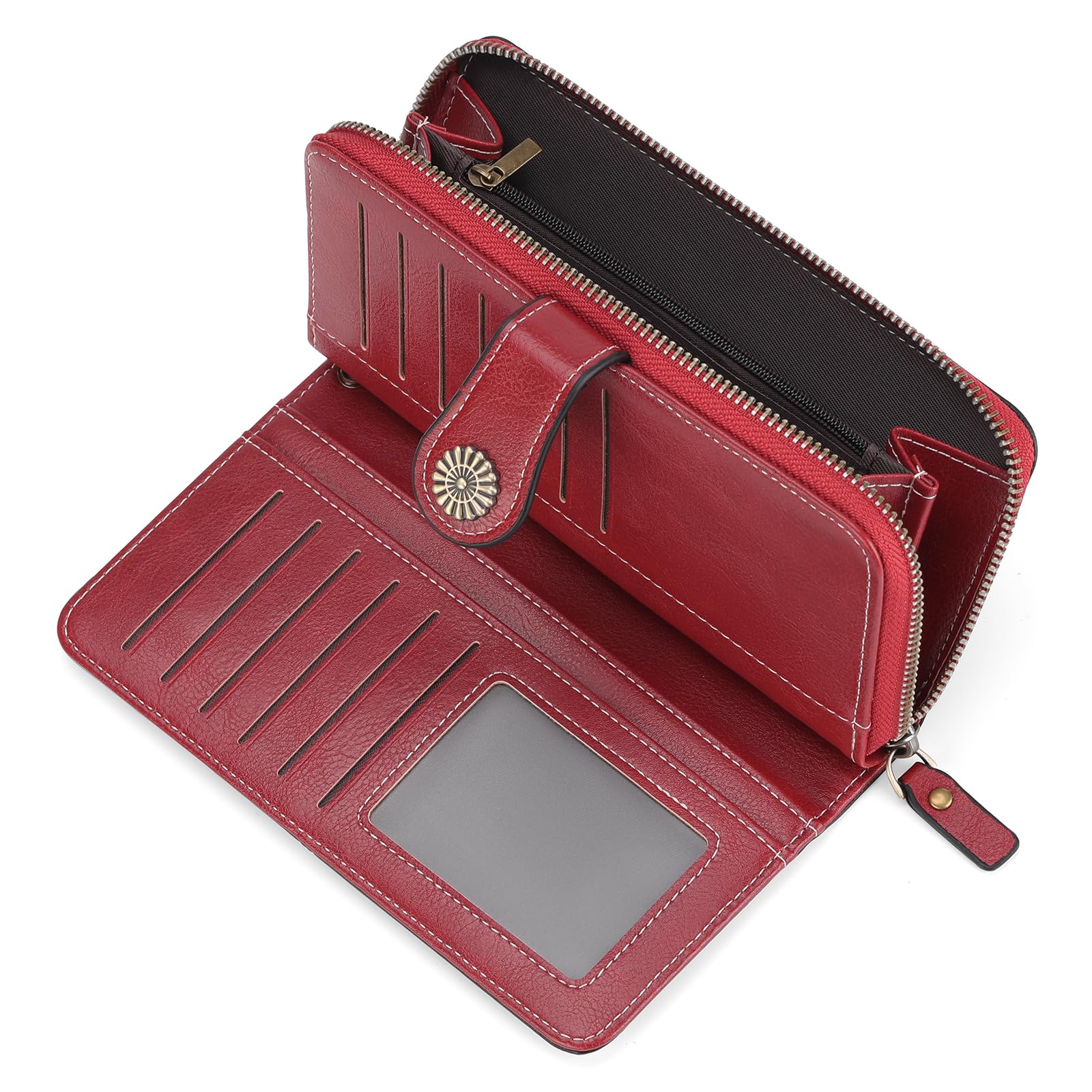 GOIACII Portefeuille Femmes en Cuir Grande Capacite Porte Monnaie RFID Blocage avec Chequier 13 Emplacements pour Cartes et Bracelet
