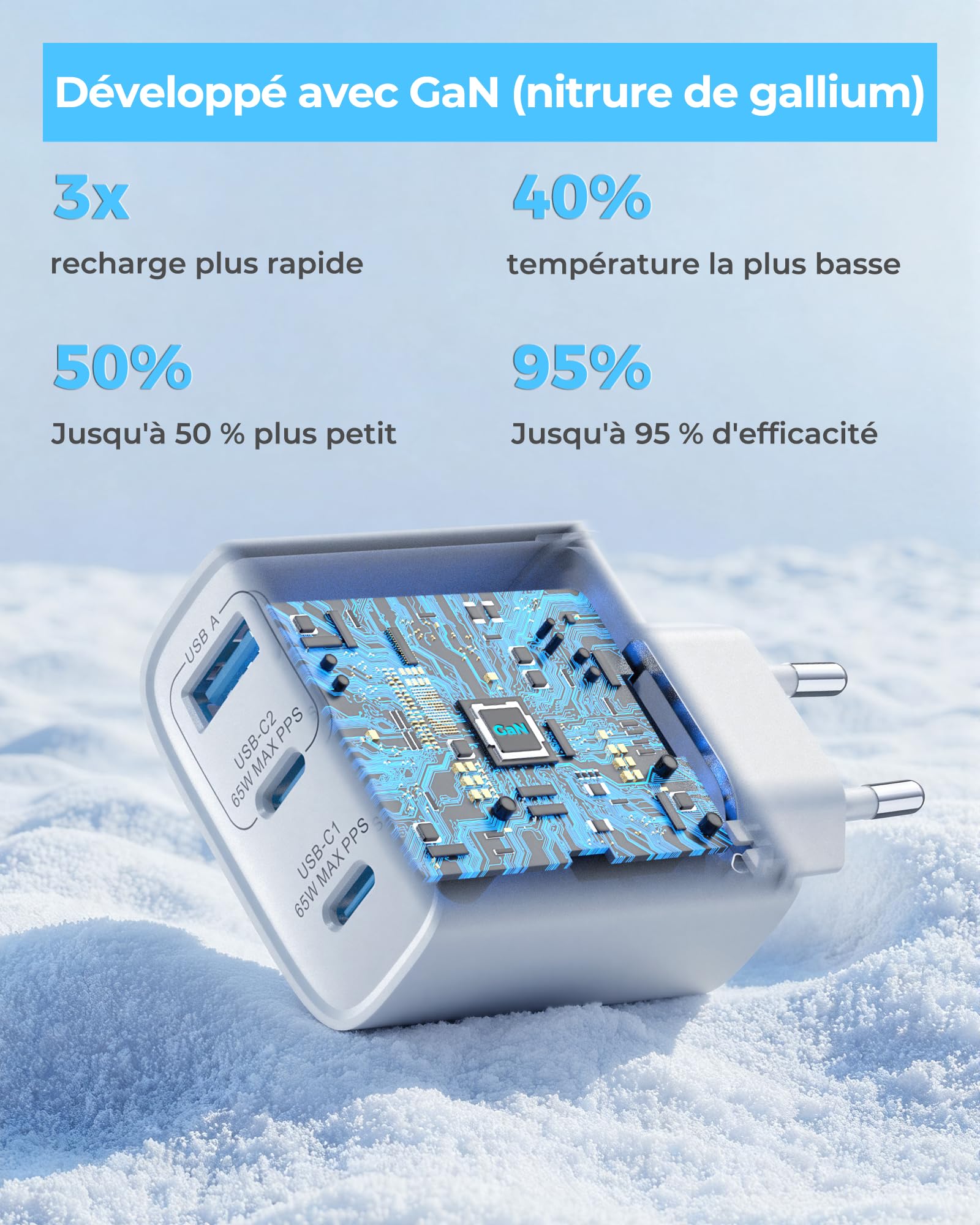 TOPADRE Chargeur USB C 65W, 3-Ports Prise USB C Rapide PD3.0 avec 60W Câble | Chargeur USB C pour iPhone 17 16 15 14 Pro Max, pour MacBook M4 M3, pour Galaxy S25 S24 S23, pour Pixel 10/9. iPad Air, Blanc