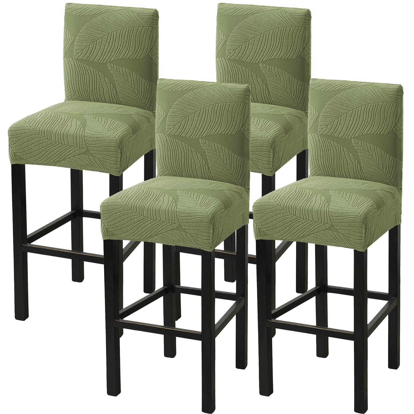 HAOYONG Bar Stool Covers, Stretch Counter Stool Pub Chair Slipcover Washable Counter Height Chair Covers for Kitchen Dining Room Cafe Set of 4 (Olive Green)