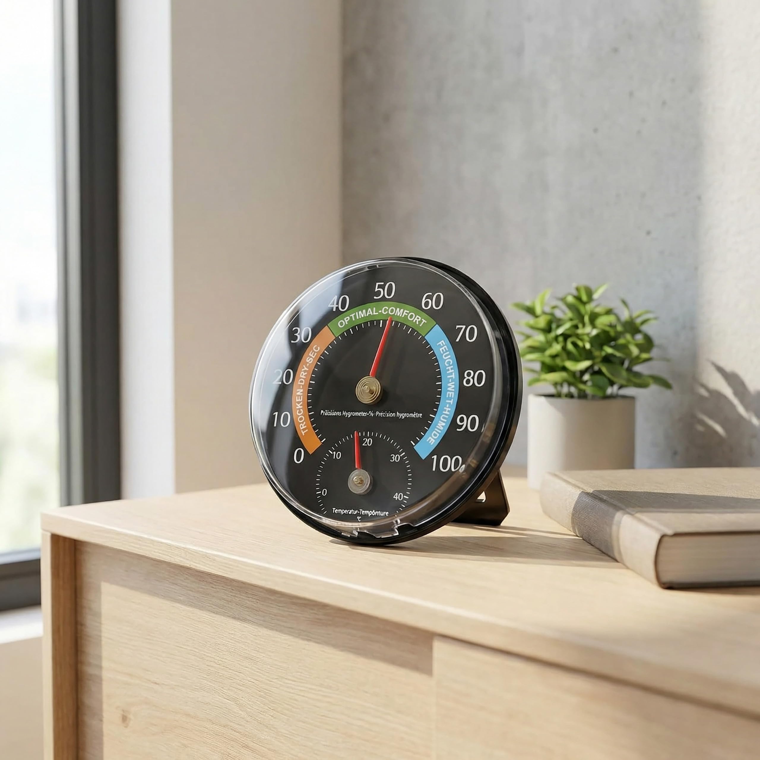 Lantelme 4 Stück Kombi Hygrometer und Thermometer Set | Analog für Innenräume | Luftfeuchtigkeits- und Temperaturmesser für Zimmer Landwirtschaft Gewächshaus | Unterstützt ein gesundes Raumklima
