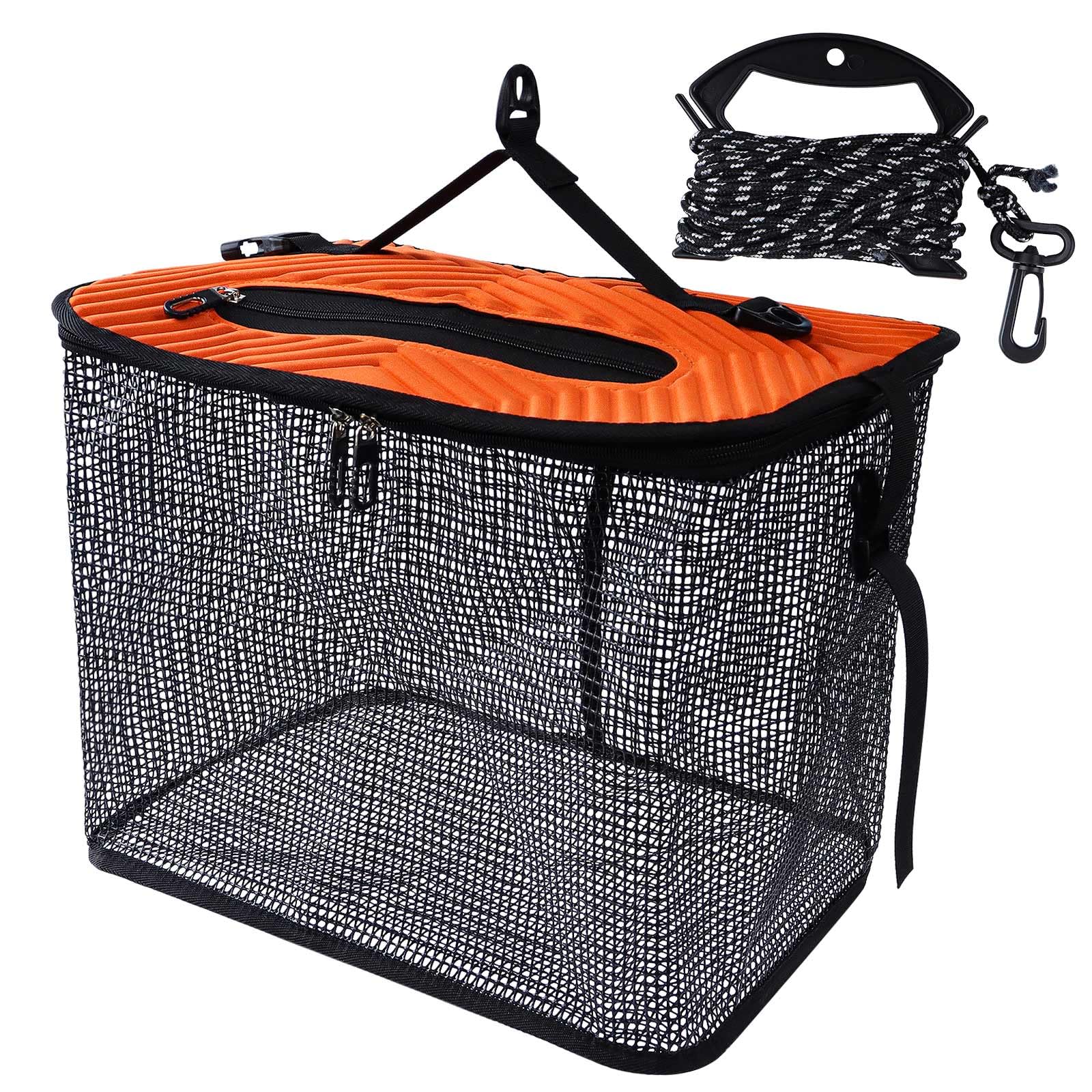 スカリ 釣り 大型 40x29x31cm 35L フローティングスカリ 折りたたみ 活かし網 バケツ EVA 釣り具 10mナイロンロープ付き