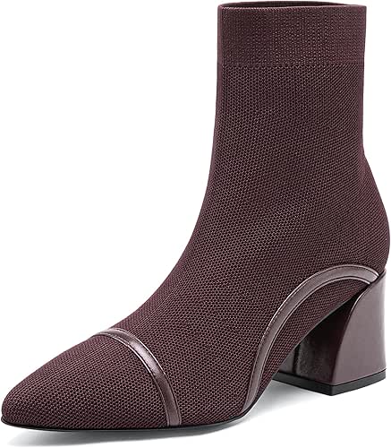 NEWBELLA Women's Chunky Block Heel Ankle Boots - Pointed Toe