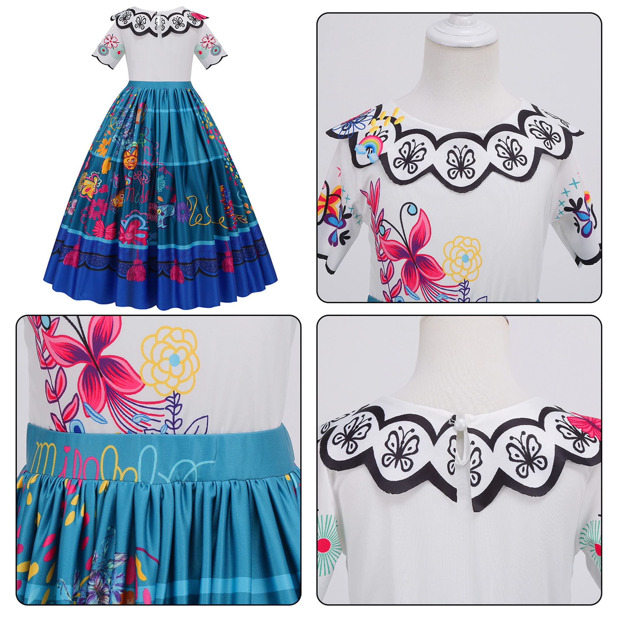 Eleasica Costumi per bambini Mirabel Encanto Travestimento Vestito Parrucca Vestito Fascia per capelli Orecchini Borse Abiti Natale Partito Regalo di Compleanno Carnevale Halloween