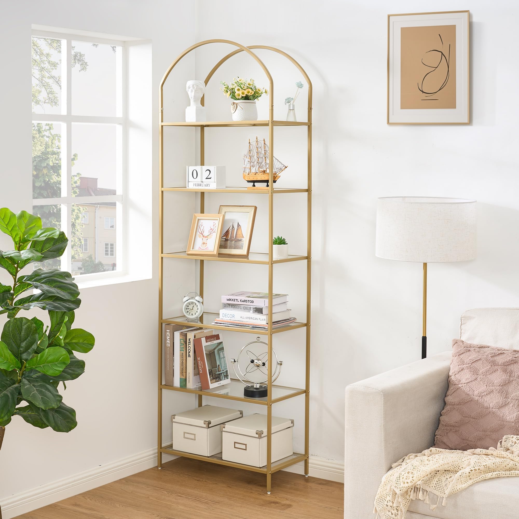 Amazon.com: Homhedy 6-Tier Bookshelf Arched Display Racks, Metal ...