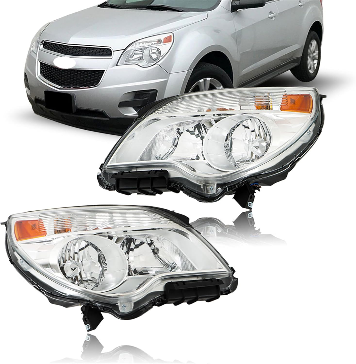 Driver Side and Passenger Side Headlights Assembly Halogen Replacement for Equinox 2011-2015 Housing Chrome Lamp LH RH 2PCS GM2502338 GM2503338