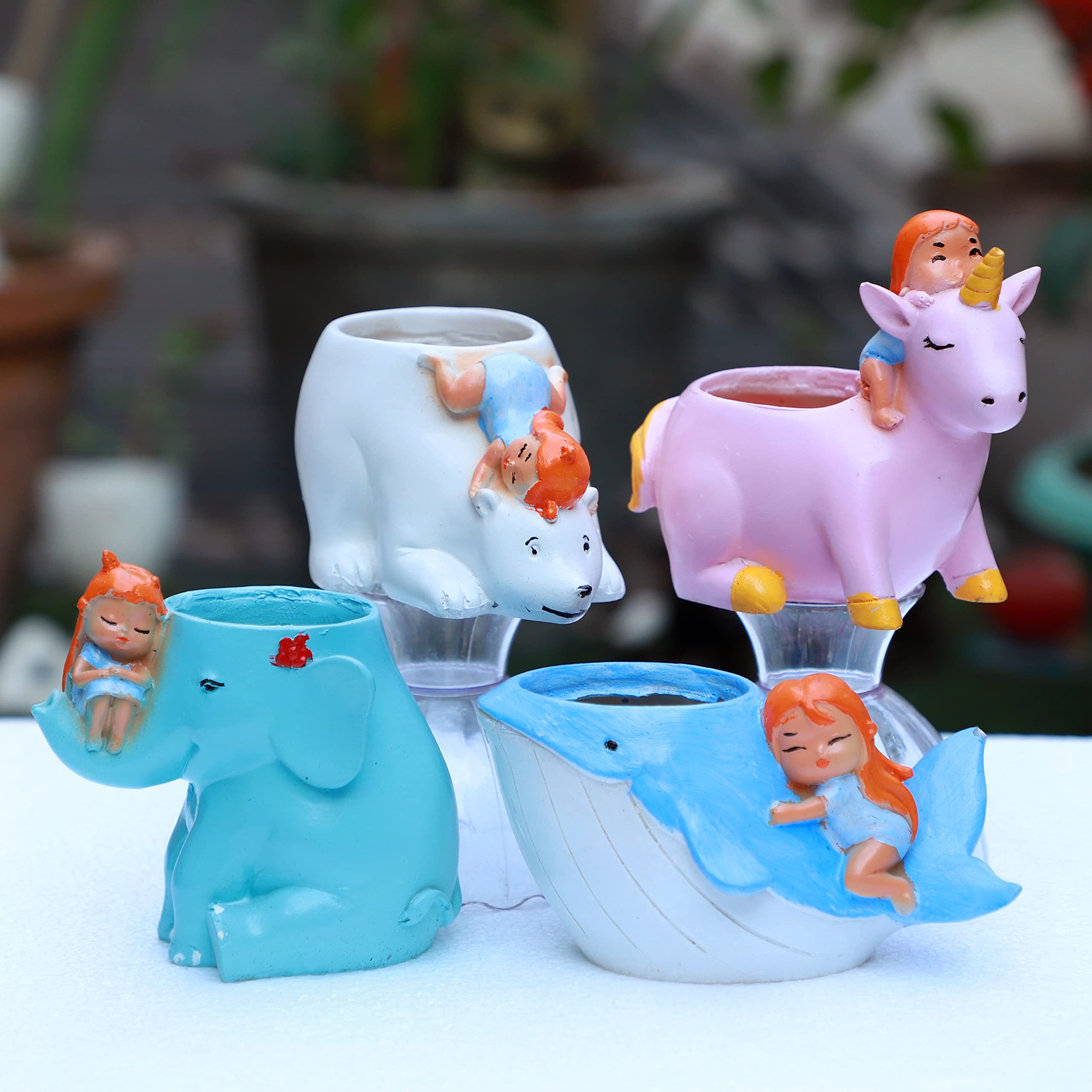 Mehras Life Style Polyresin Pot, Combo Pack of4 Pcs Cute Girls On Elephant, Whale, Unicorn & Bear Resin Succulent Pot Trendy & Succulent Indoor & Outdoor Pot(Without Planter) (Multicolor) (B09HSG4LHS) Amazon Price History, Amazon Price Tracker