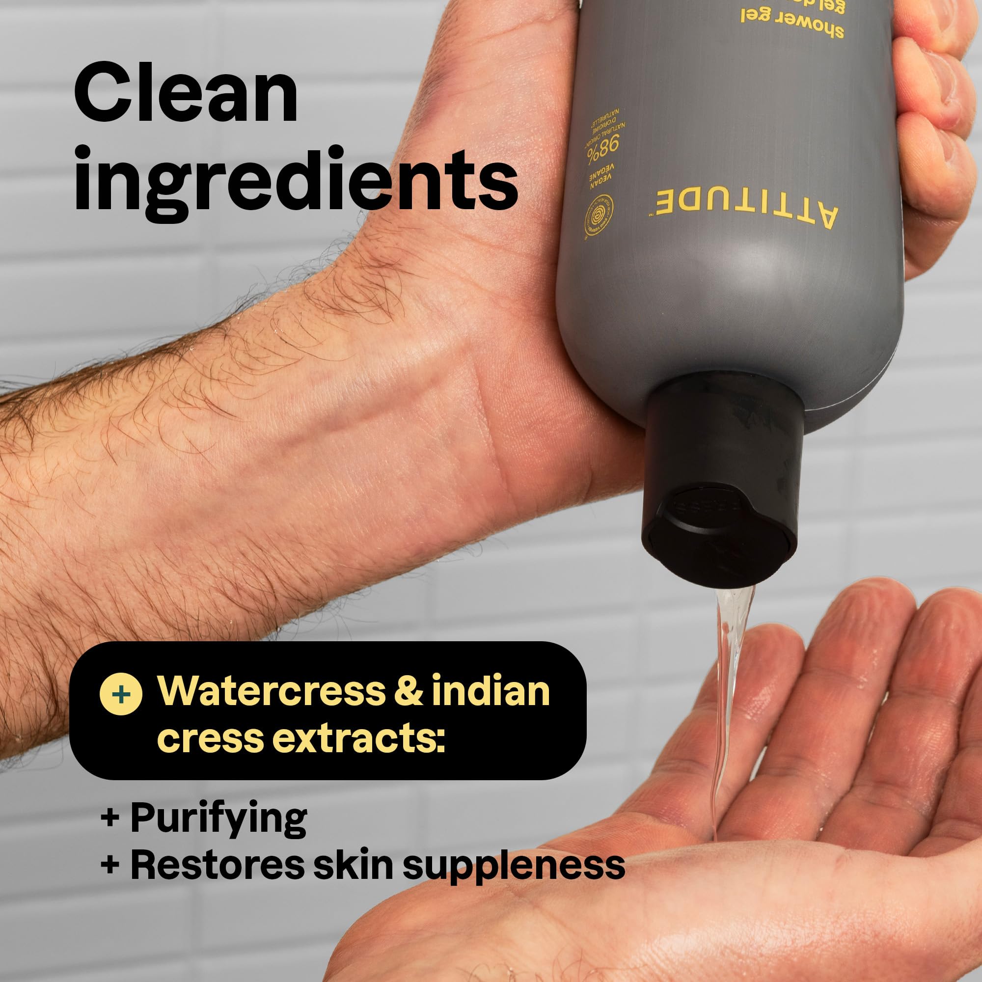 ATTITUDE Shower Gel Body Wash for Men 98% Natural Origin Ingredients, Paraben & Phthalate Free, EWG Verified - Image 4