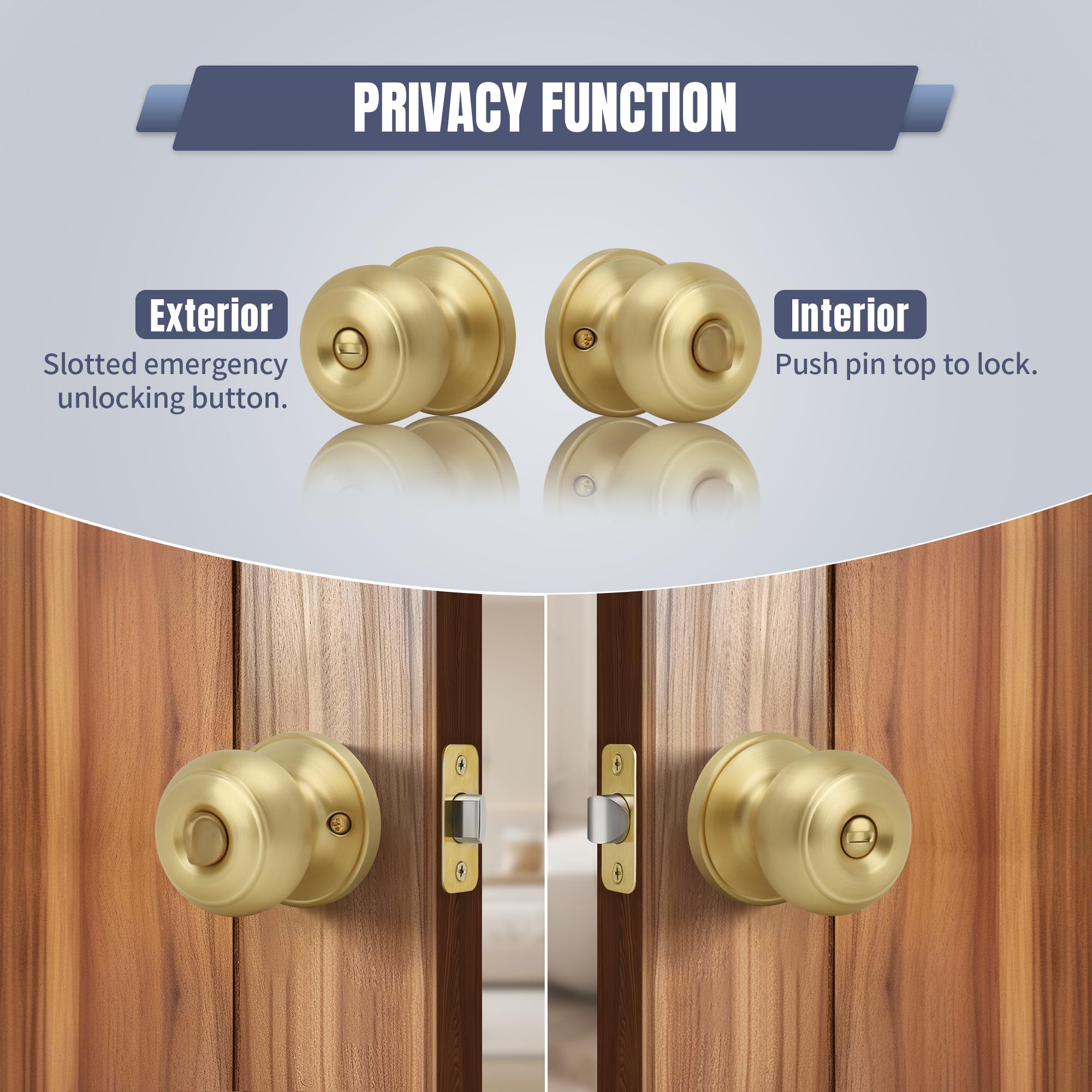 Moquin Gold Privacy Door Knob - Keyless Security -4
