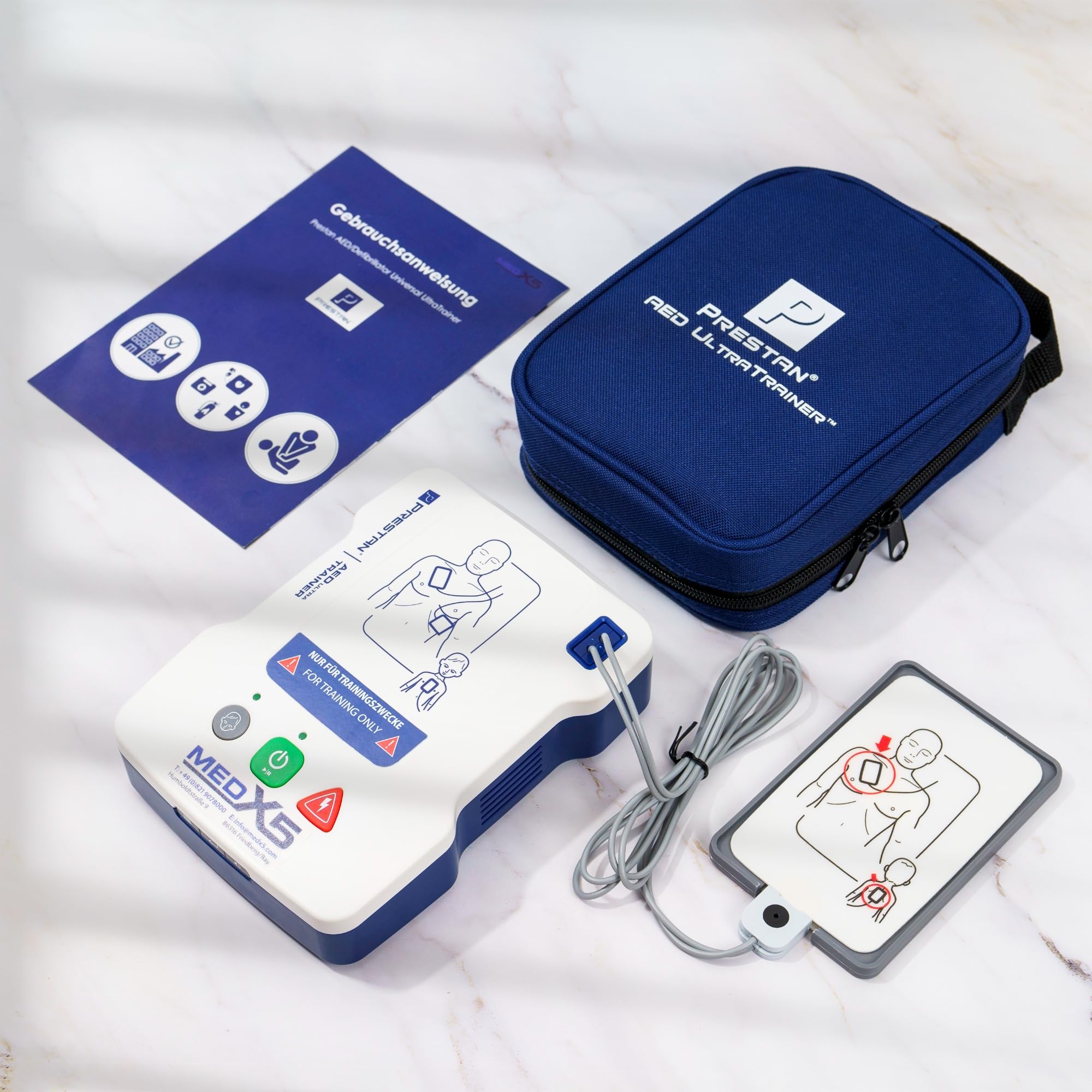 MedX5 Universal AED/desfibrilador UltraTrainer, idioma: alemán/inglés y 3 años de garantía del fabricante