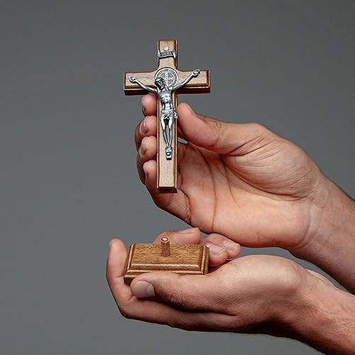 Miniatura 6 de Intercession Crucifijo de cruz de madera para pared y mesa (5 pulgadas, plata antigua)