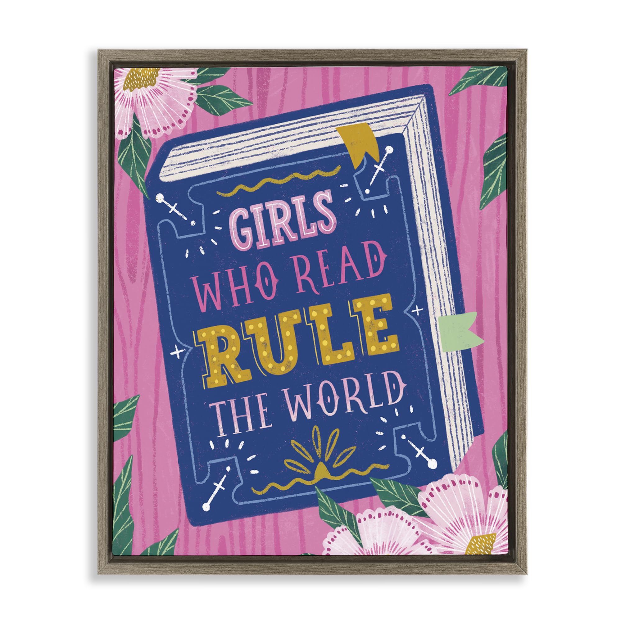 Stupell Industries Girls Who Read ' Inspirational'| Floating Frame Canvas Art
