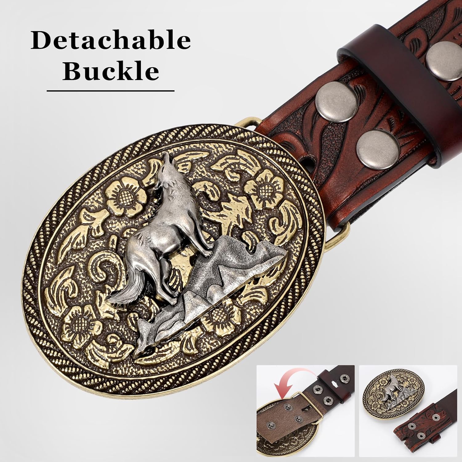 SANSTHS Cowboy Belts for Men Women - Western Cowboy Belt and Buckle, Cowgirl Leather Belts Big Buckles, Brown Black 1.5" - Image 5