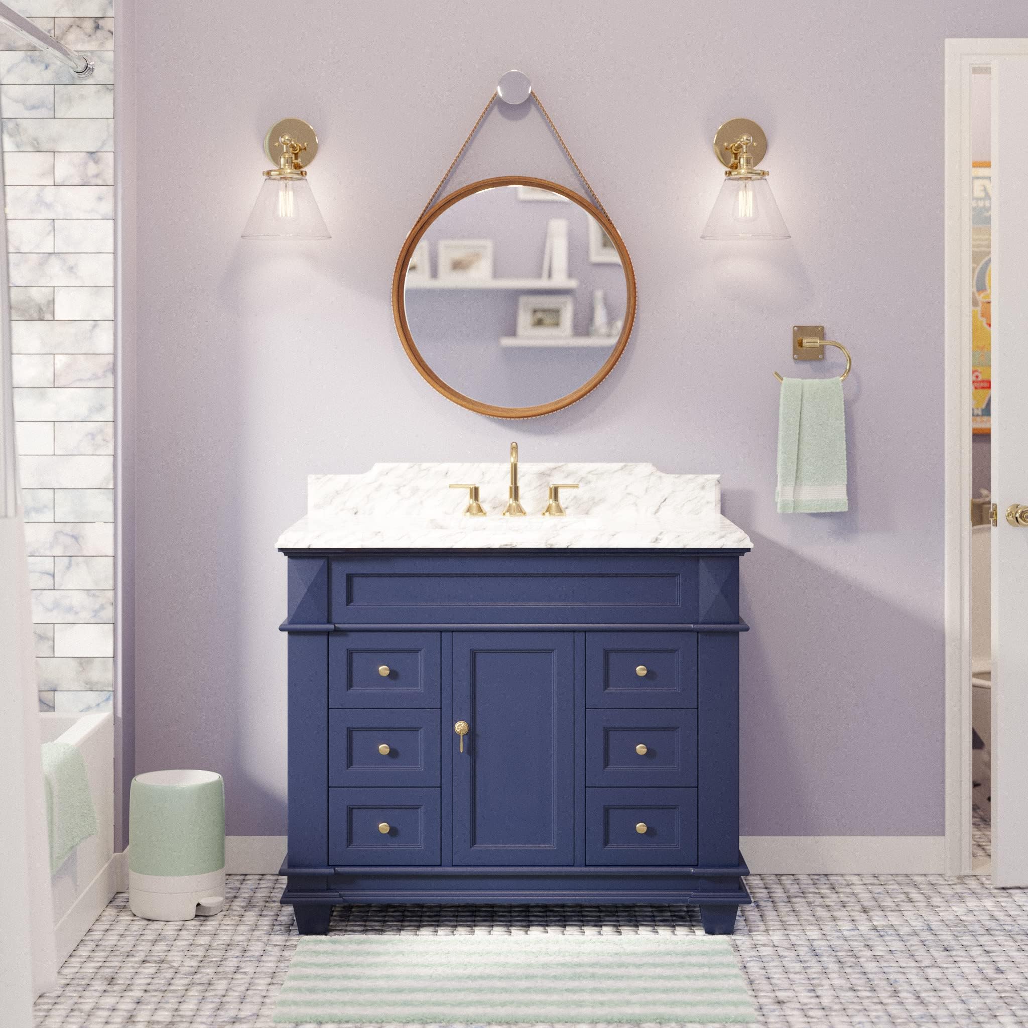 Aria 42inch Bathroom Vanity (Carrara/Royal Blue) includes