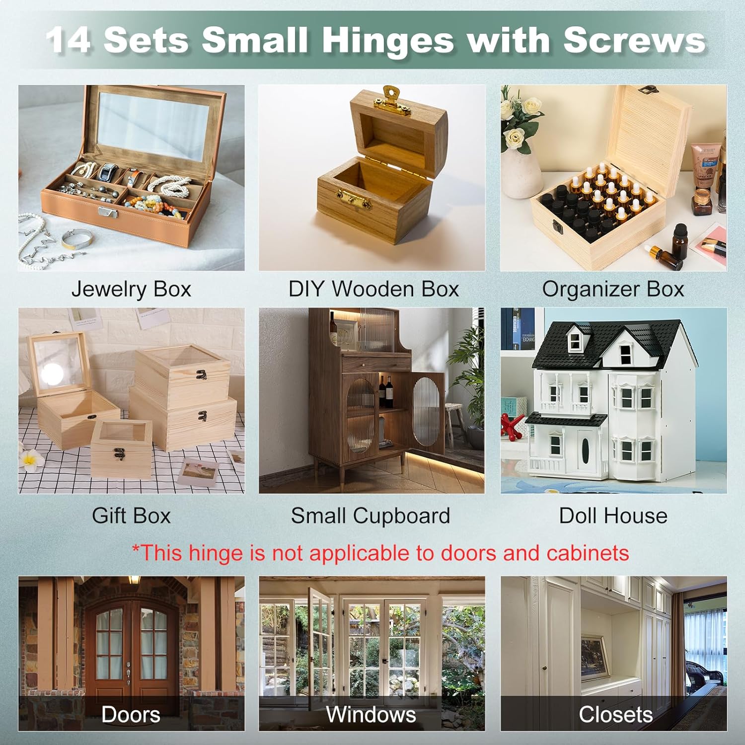 14 Sets Small Hinges with Screws, Stainless Steel Jewelry Box Hardware Hinges Silver, 1 Inch Mini Hinges for Wooden Box, Miniature Folding Butt Hinges, Small Hinge Metal