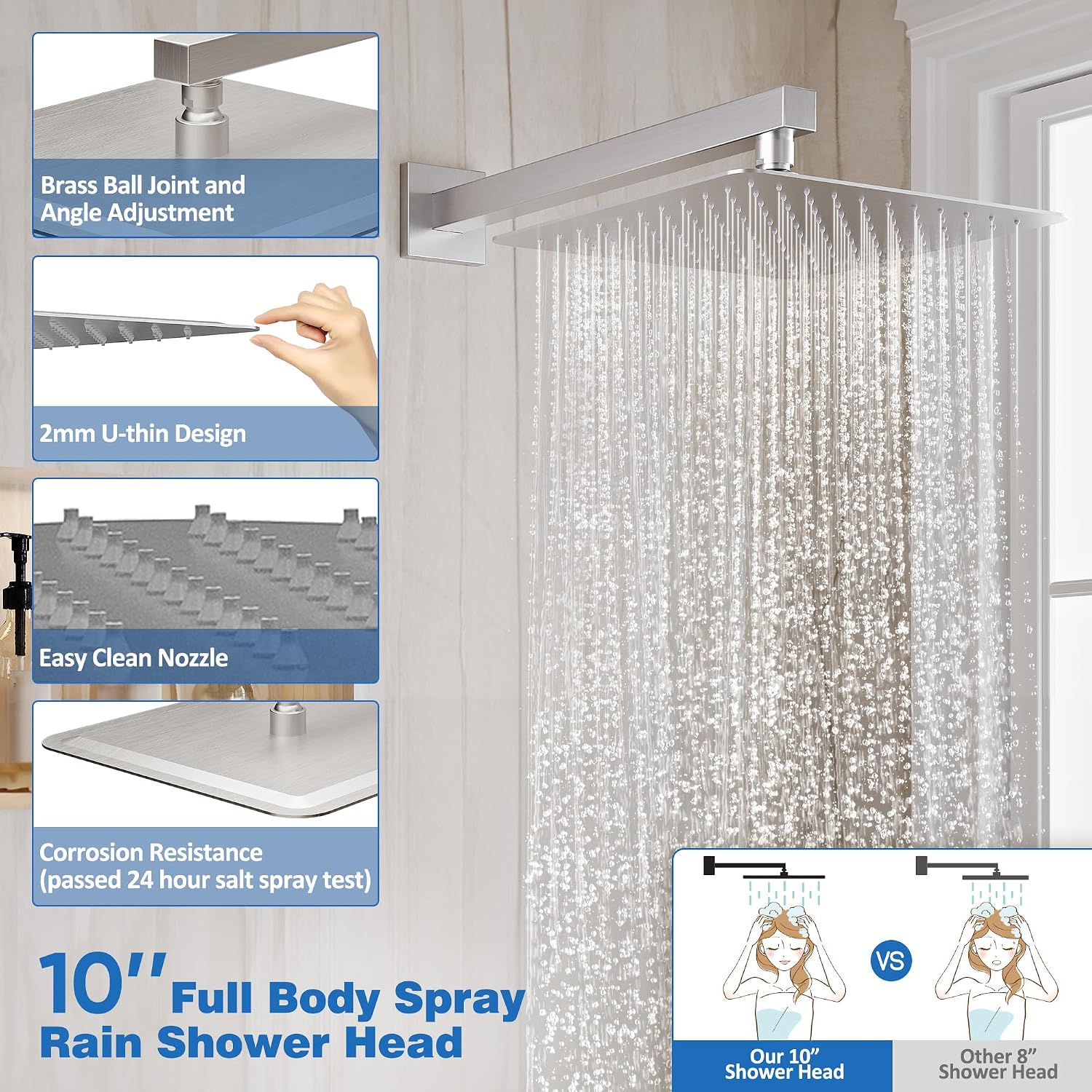 Shower System with Tub Spout, All Metal Tub Shower Faucet Set with 10'' Rain shower heads and handheld spray combo,Wall Mounted Tub Shower Systems with Valve and Trim Kit, Brushed Nickel