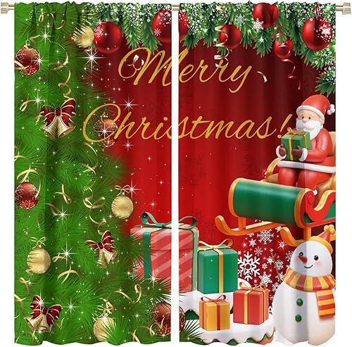 Miniatura 1 de BAEKJIN Cortinas de Navidad con diseño de muñeco de nieve, árbol de Navidad brillante, regalo de Papá Noel, decoración del hogar, cuarto del bebé,