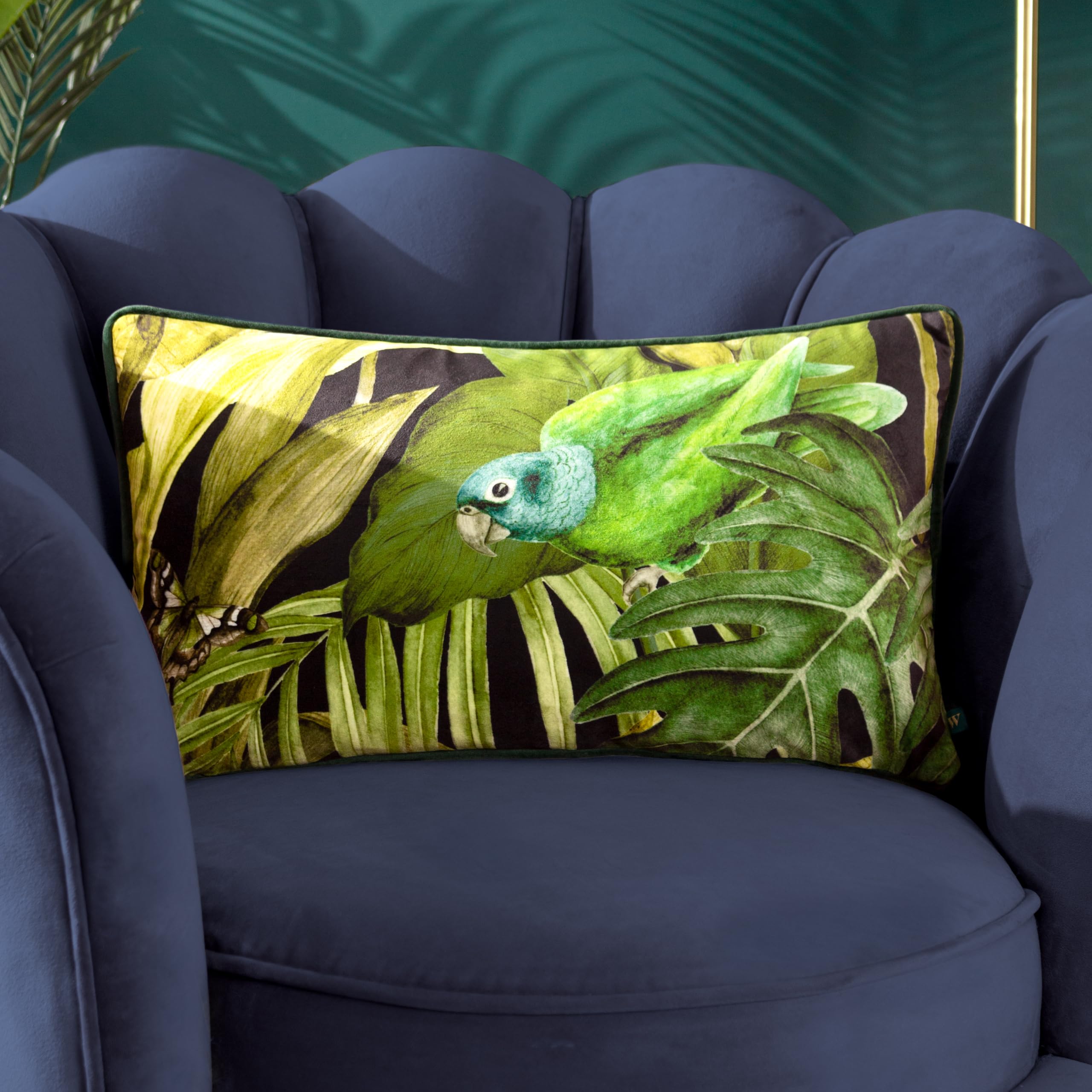 furn. Wylder Psitta Velvet Piped Feather Rich Filled Cushion