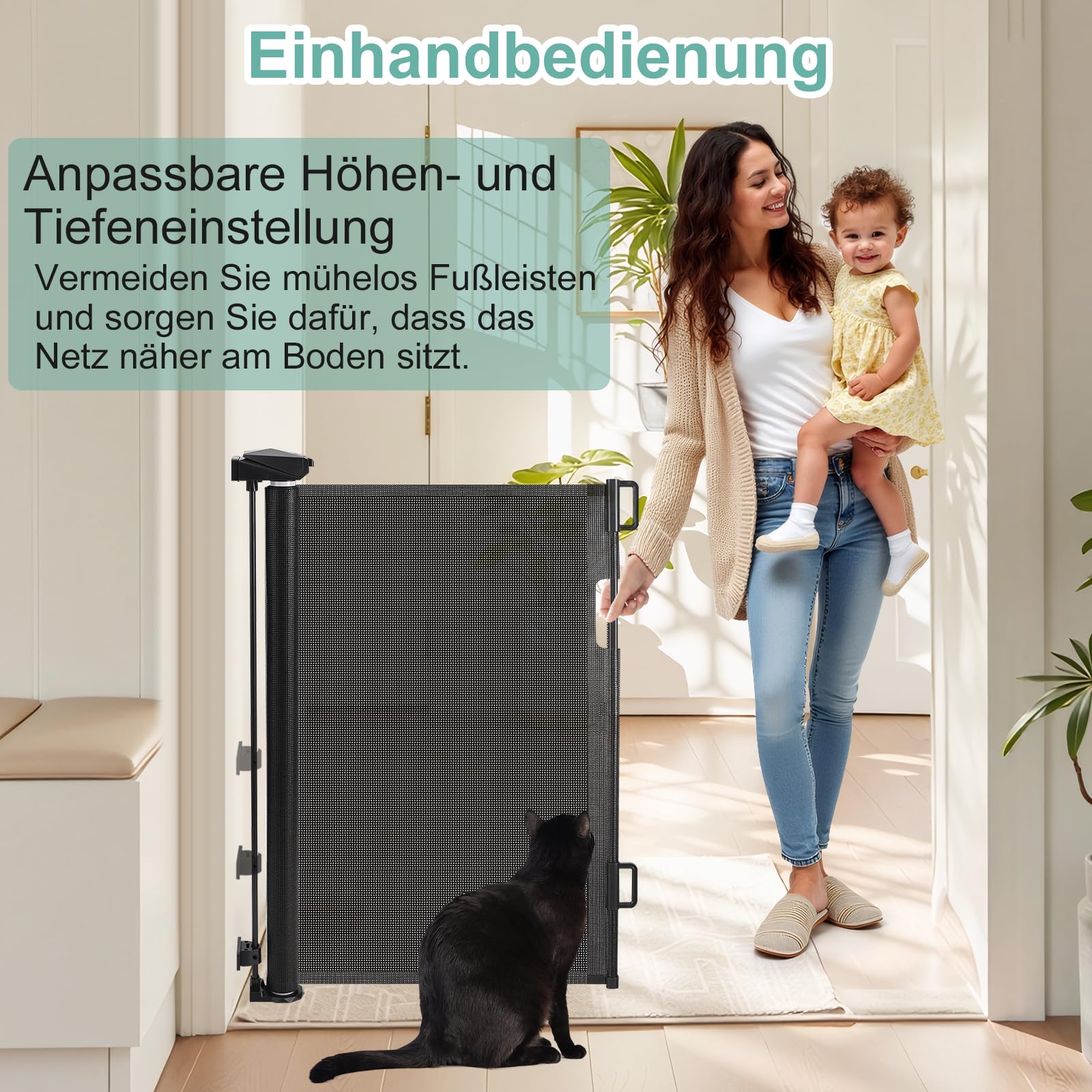 Treppenschutzgitter Ausziehbar für Babys, ausziehbar bis zu 300 cm breites Netz, Treppenschutzgitter Ausziehbar, einziehbare Haustiergitter für Treppen, Türen, Flure, drinnen und draußen