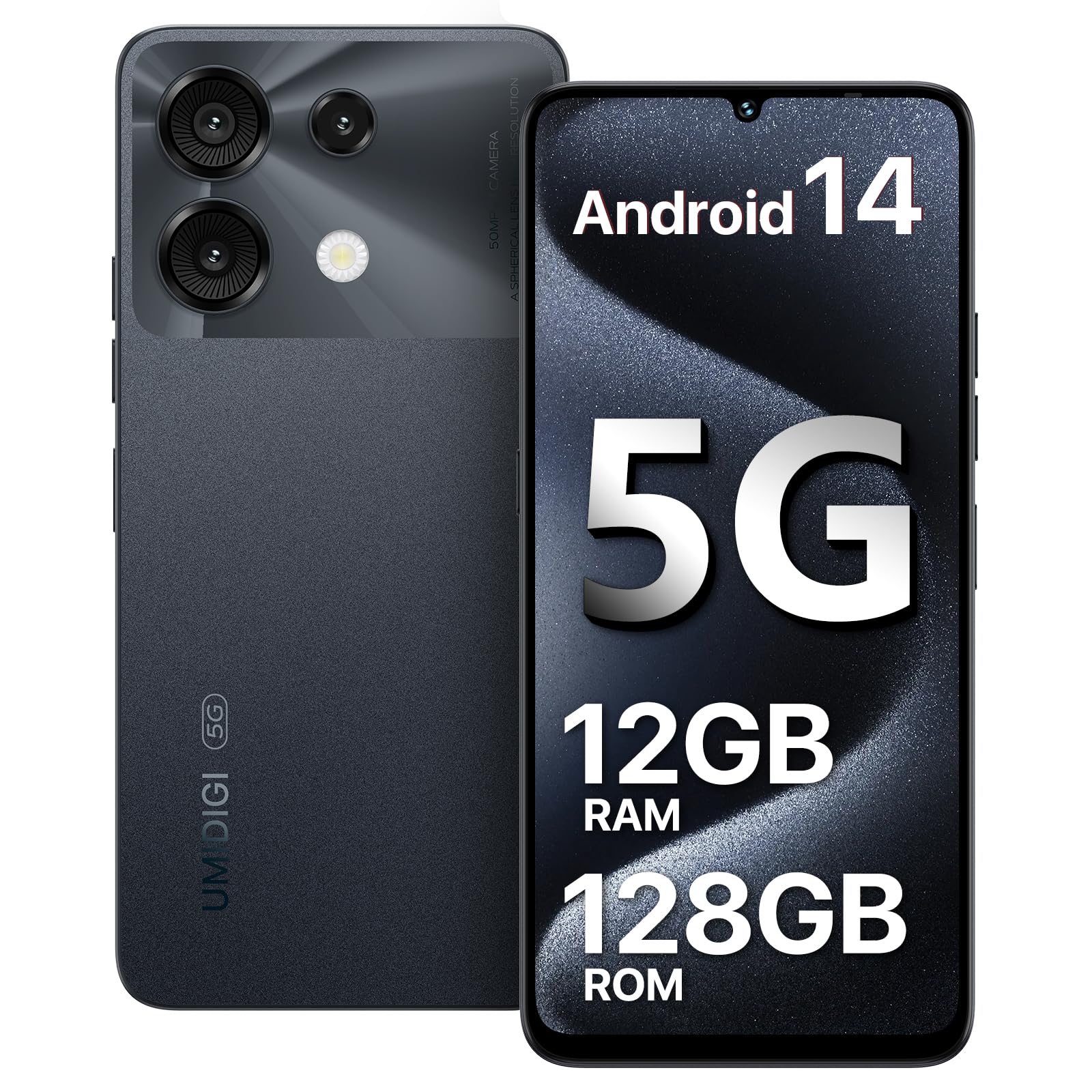 UMIDIGI G9 5G simフリー スマホ 本体 12GB+128GB/1TB拡張 Android 14 スマホ 6.75インチ 90Hz HD+大画面|デュアル5G対応 スマートフォン|50MPカメラ|5000mAhバッテリー|指紋認証|顔認証|GPS|オクタコアプロセッサ|グロバールバージョン携帯電話 ブラック