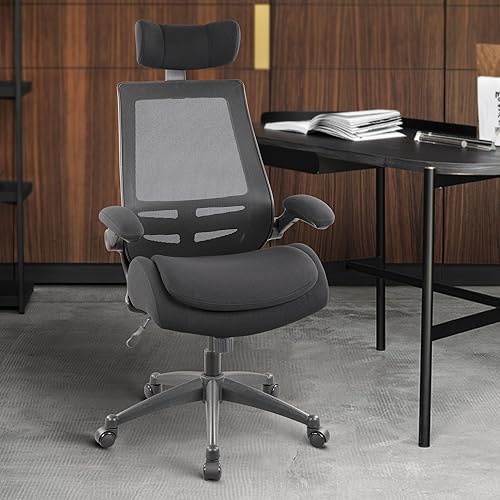BOLISS Silla ergonómica de escritorio de oficina con respaldo alto, reposacabezas ajustable, con brazos abatibles, cojín de espuma moldeada de doble
