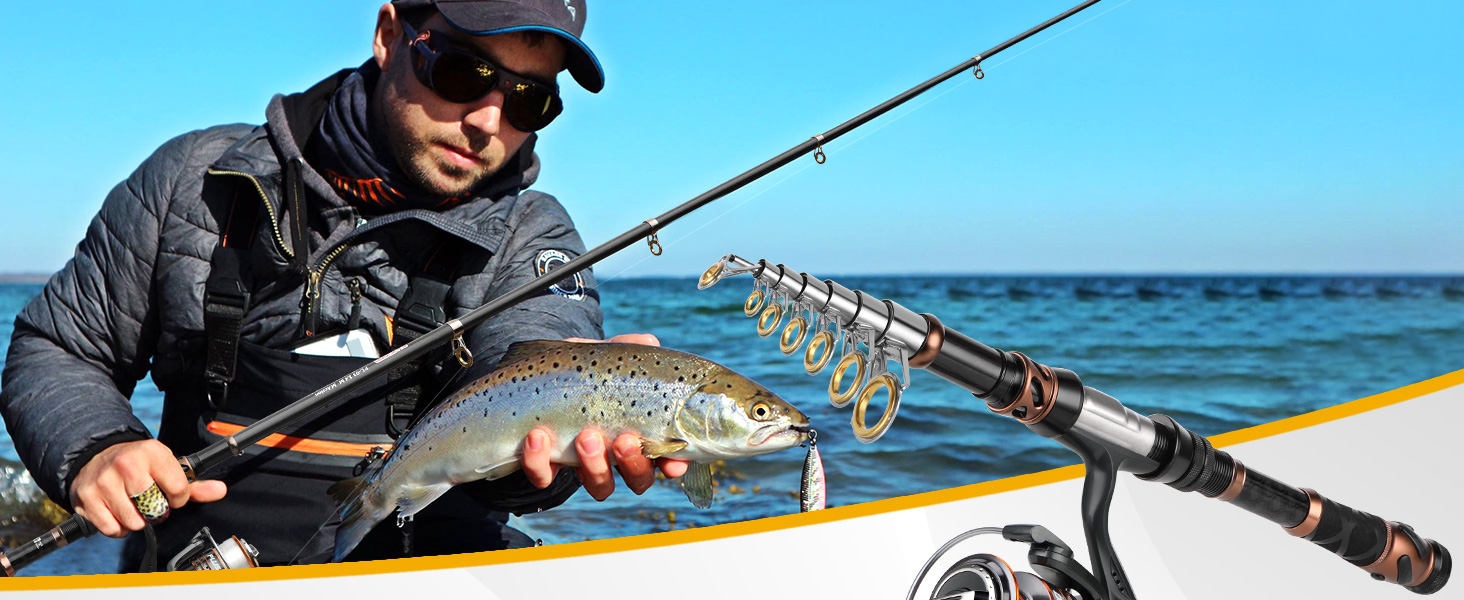 PLUSINNO Fishing Rod and Reel Combos -24 Ton Carbon Fiber Telescopic Fishing Pole
