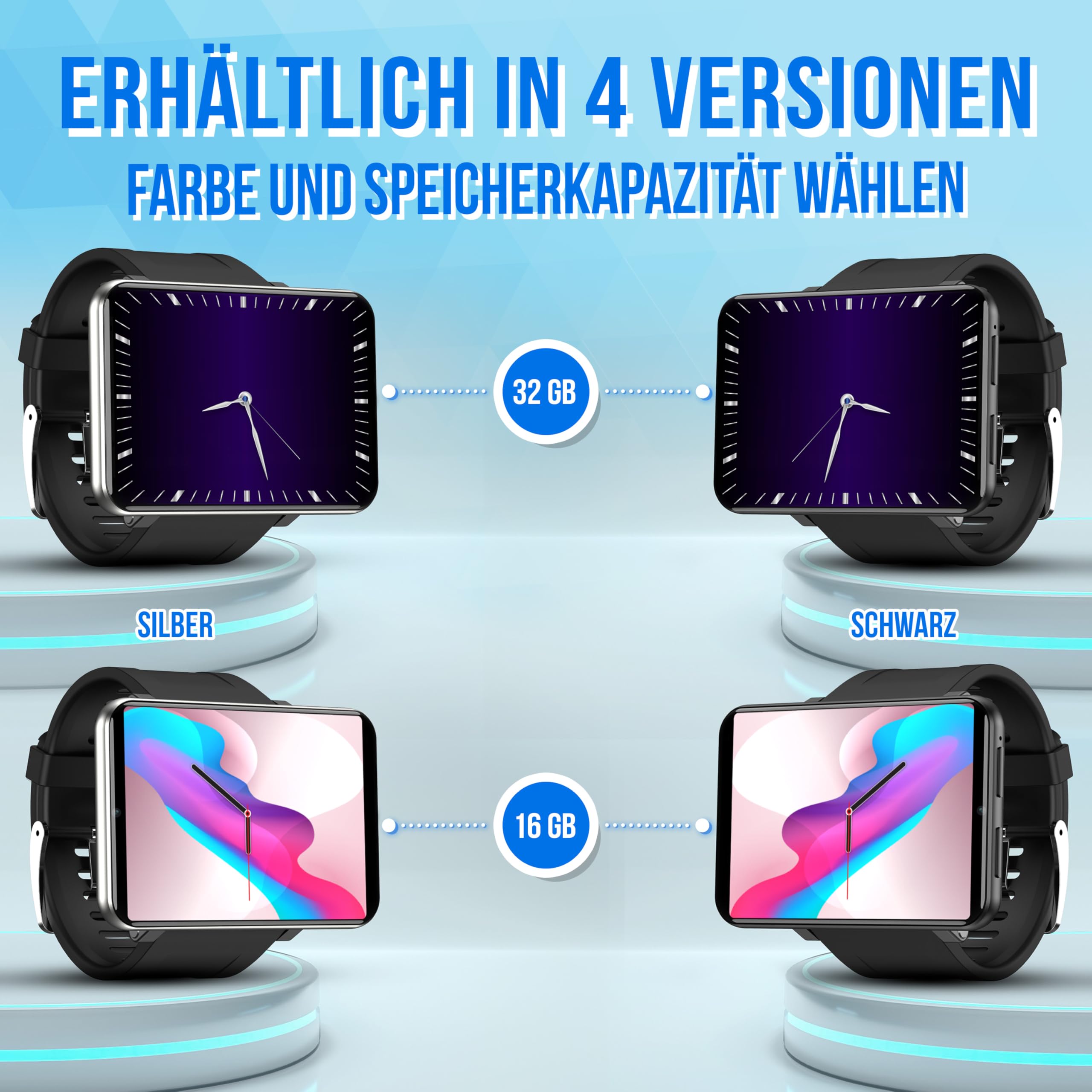 Silvergear® Smartwatch Männer & Frauen XL | 2.4 Zoll Touchscreen | Extra große Smart Watch | 16GB Speicher | Kamera, Anrufe, Apps | Fitness Uhr mit Herzfrequenzmesser | Schrittzähler | iOS, Android |