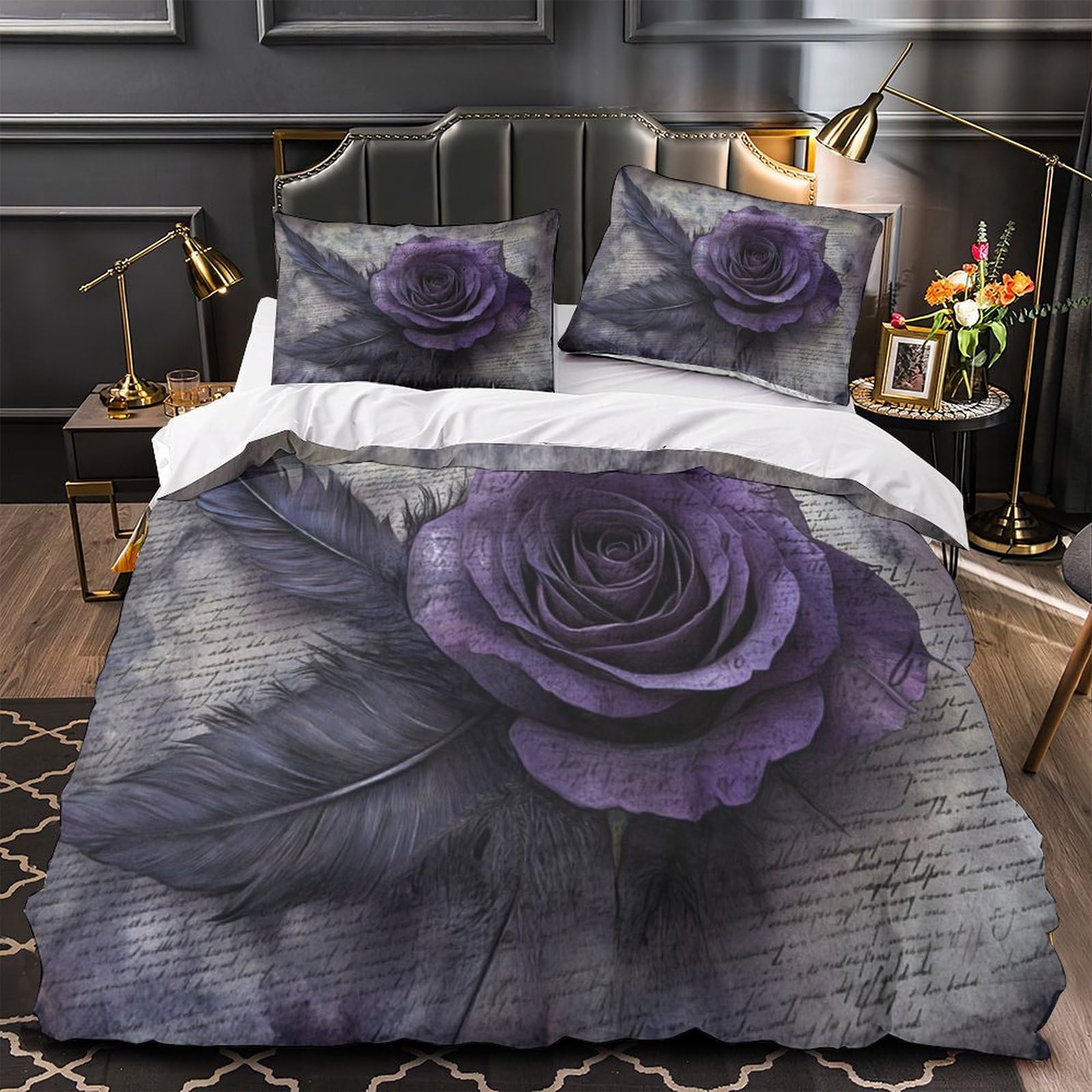Housse de couette purple rose avec 2 taies d'oreiller pour literie de dortoir ado