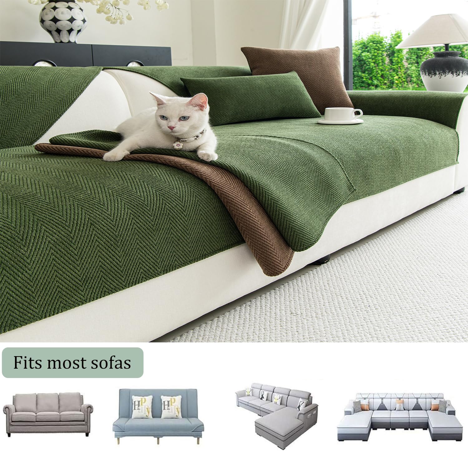 Générique SSE pour Canapé d'angle 3 Places en Forme De L,Housse Antidérapante Protection pour Canapé,Jeté Universel Adapté Aux Chats Et Chiens,Housses pour Meubles De Salon,Vert,90 * 210cm