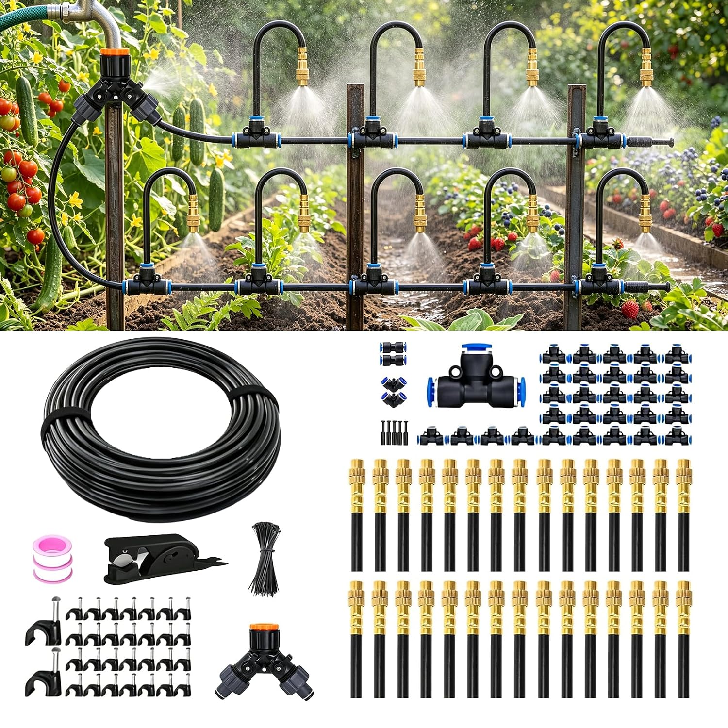 100FT Drip Irrigation System, 5/16” Tubing Automatic Garden Watering System